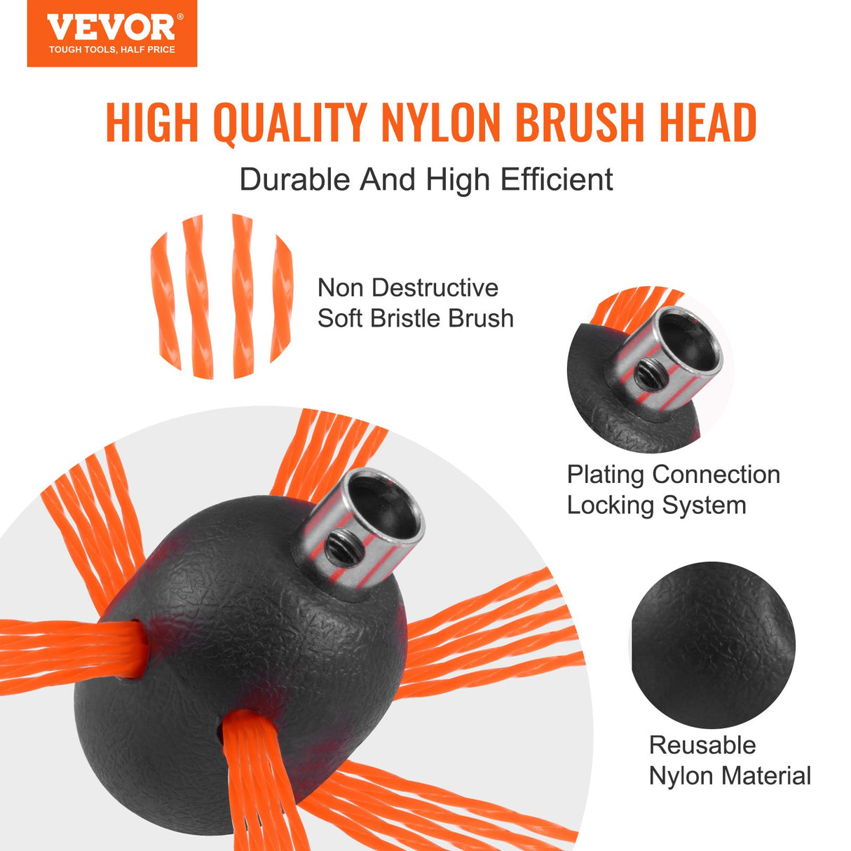 VEVOR 10 m Chimney Sweep Kit, w/ 10 Reinforced Nylon Flexible Rods, Ergonomic Chimney Cleaning Brush, 360-Degree Brush Chimney Cleaner, Rich