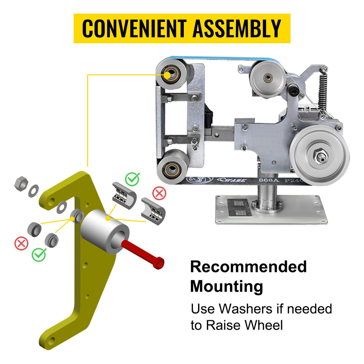 VEVOR Belt Grinder 2" x 72" Wheel Set, Belt Knife Grinder Wheel Set, Aluminum Belt Grinder Wheel Crowned for Knife Grinder with 4" Drive Wheel (0.94"