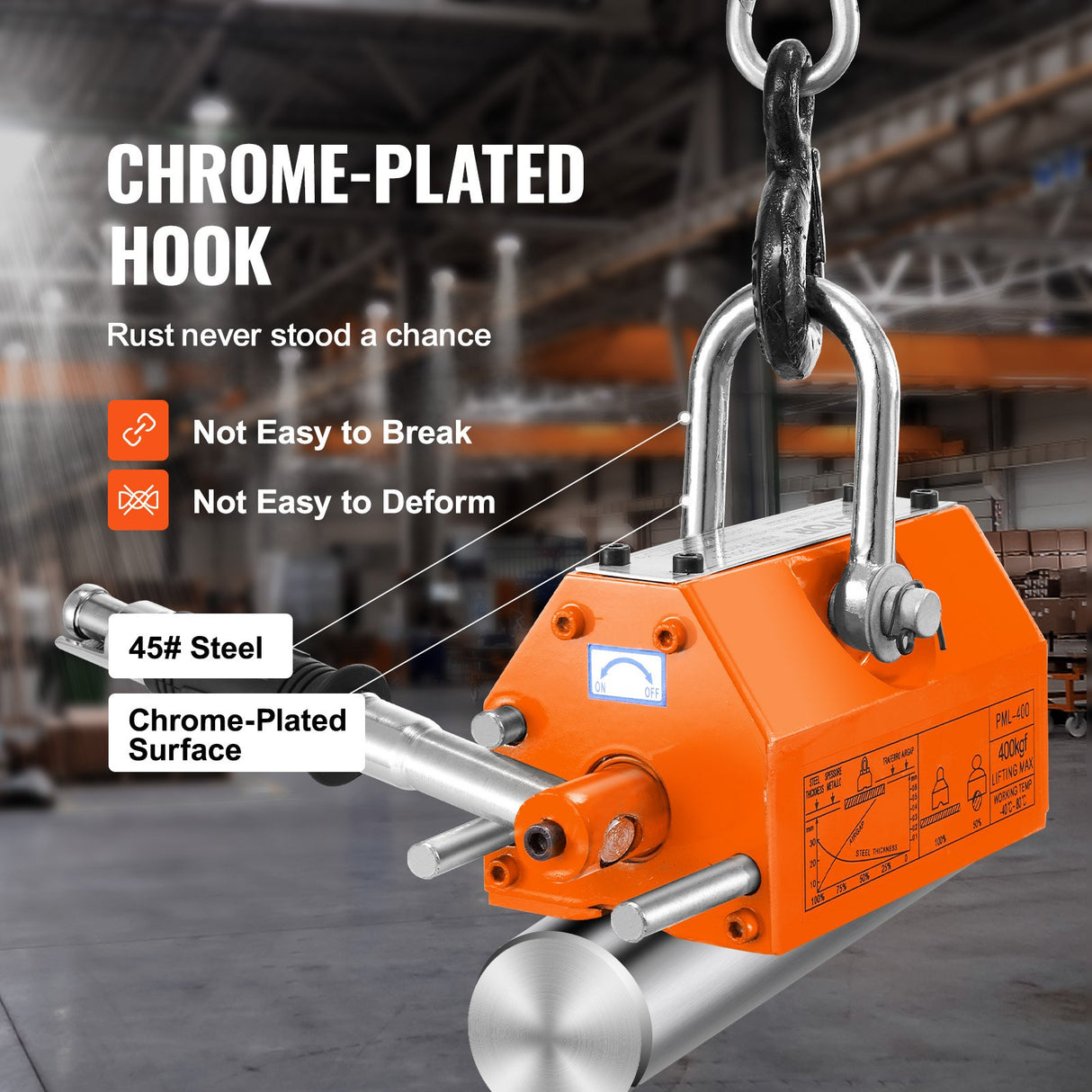VEVOR Magnetic Lifter, 400 kg/880 lbs Pulling Capacity, 2.5 Safety Factor, Neodymium & Steel, Lifting Magnet with Release, Permanent Lift Magnets, Heavy Duty Magnet for Hoist, Shop Crane, Block, Board