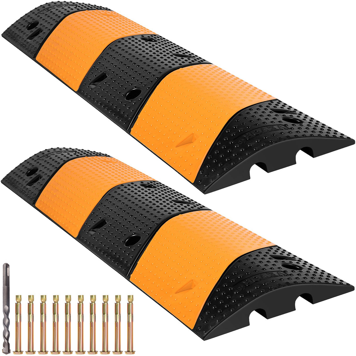 VEVOR Rubber Speed Bump, 2 Pack 2 Channel Speed Bump Hump, 42" Long Modular Speed Bump Rated 22000 LBS Load Capacity, 40.2 x 11.8 x 2.4 inch Garage