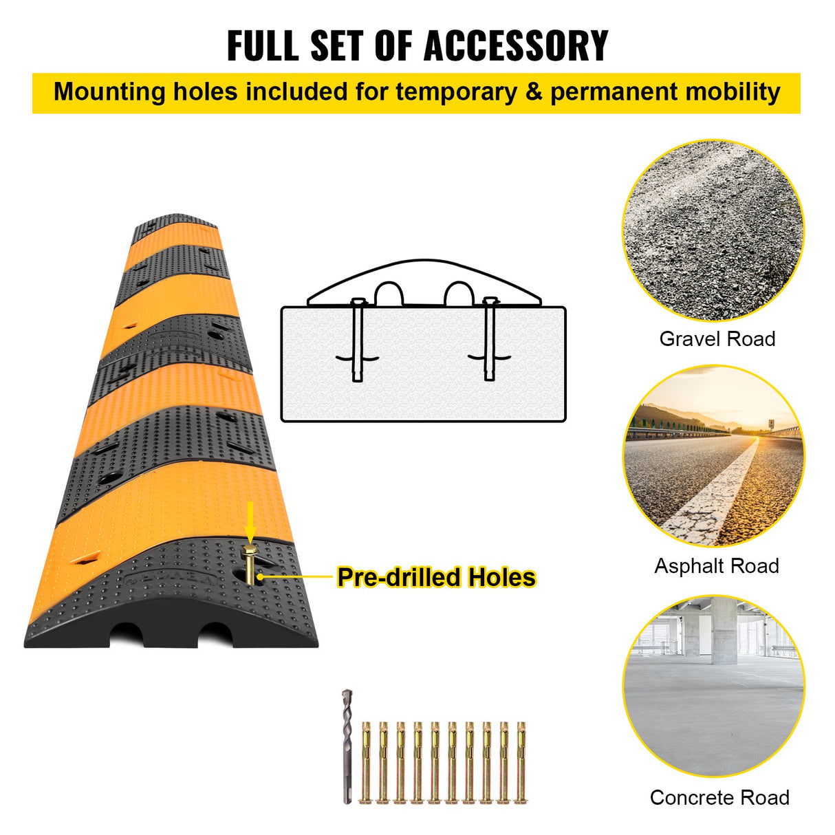 VEVOR Rubber Speed Bump, 2 Pack 2 Channel Speed Bump Hump, 42\" Long Modular Speed Bump Rated 22000 LBS Load Capacity, 40.2 x 11.8 x 2.4 inch Garage Speed Bump for Asphalt Concrete Gravel Driveway