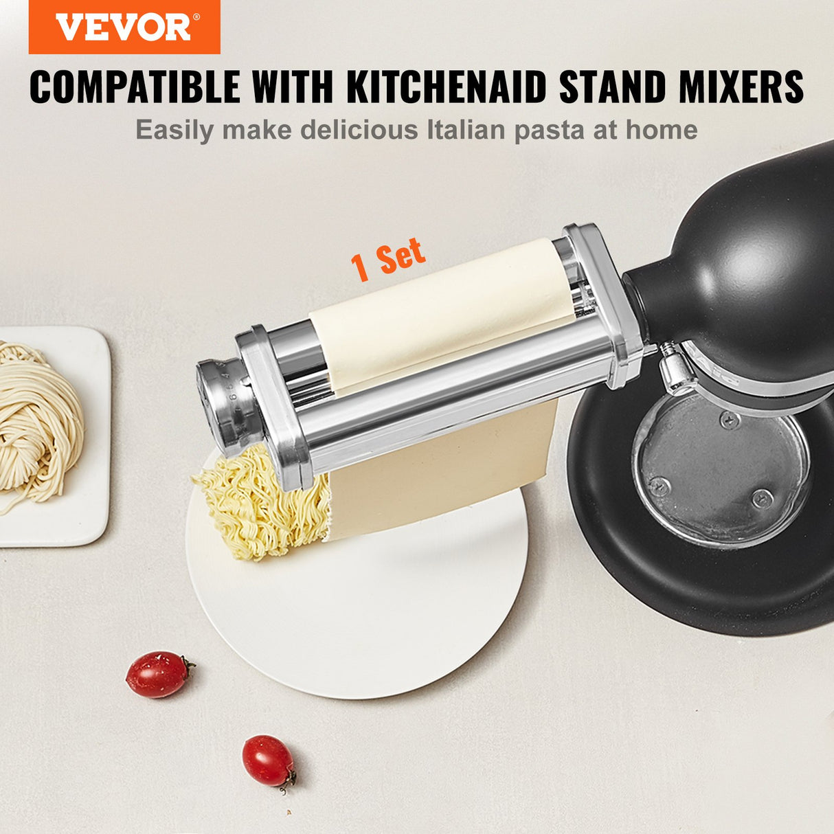 VEVOR Pasta Attachment for KitchenAid Stand Mixer, Stainless Steel Pasta Sheet Roller Attachment, Pasta Maker Machine Accessory with 8 Adjustable Thickness Knob, KitchenAid Pasta Attachment by VEVOR