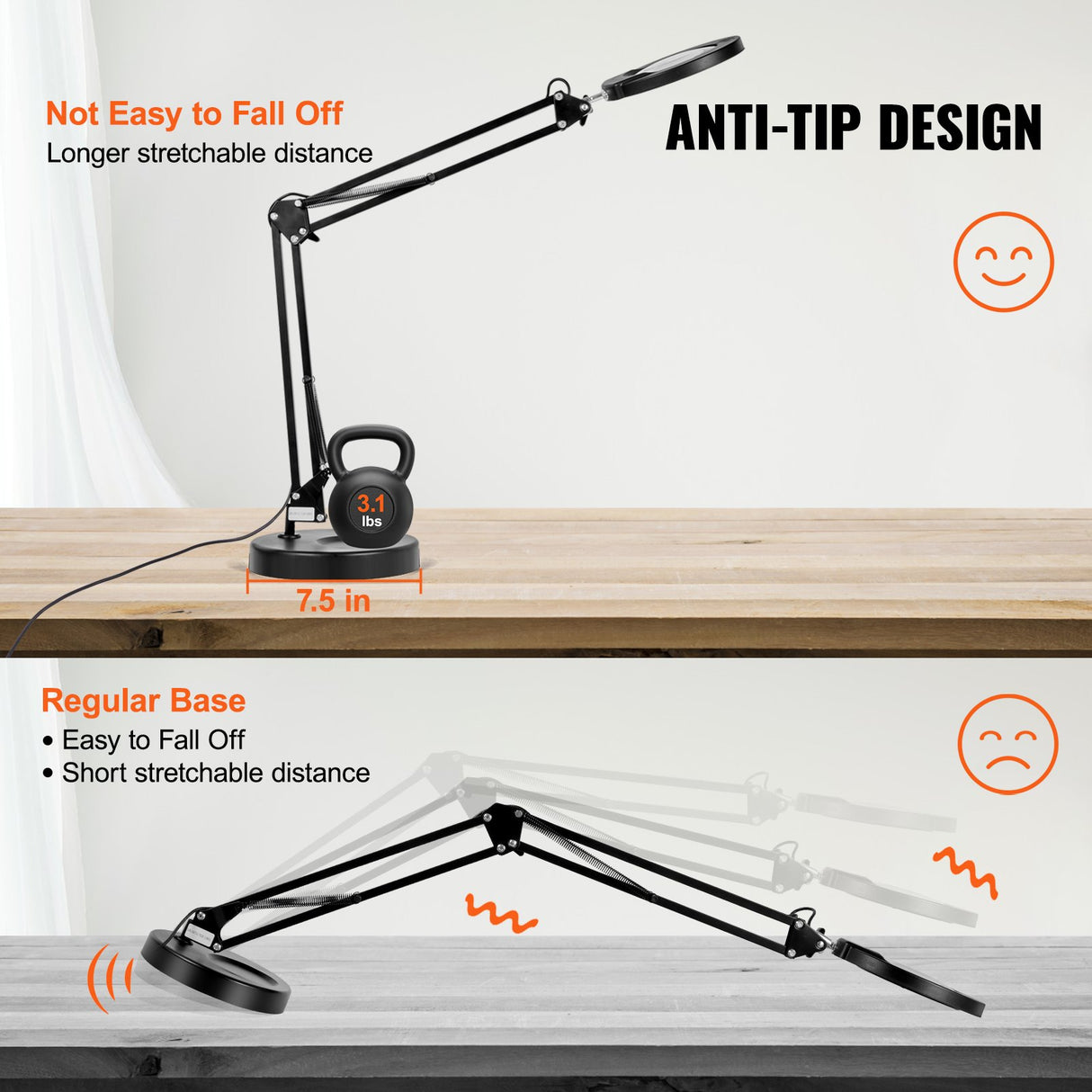 VEVOR Magnifying Glass with Light and Stand, 5X Magnifying Lamp, 4.3" Glass Lens, Base and Clamp 2-in-1 Desk Magnifier with Light, 64 LED Lights 5