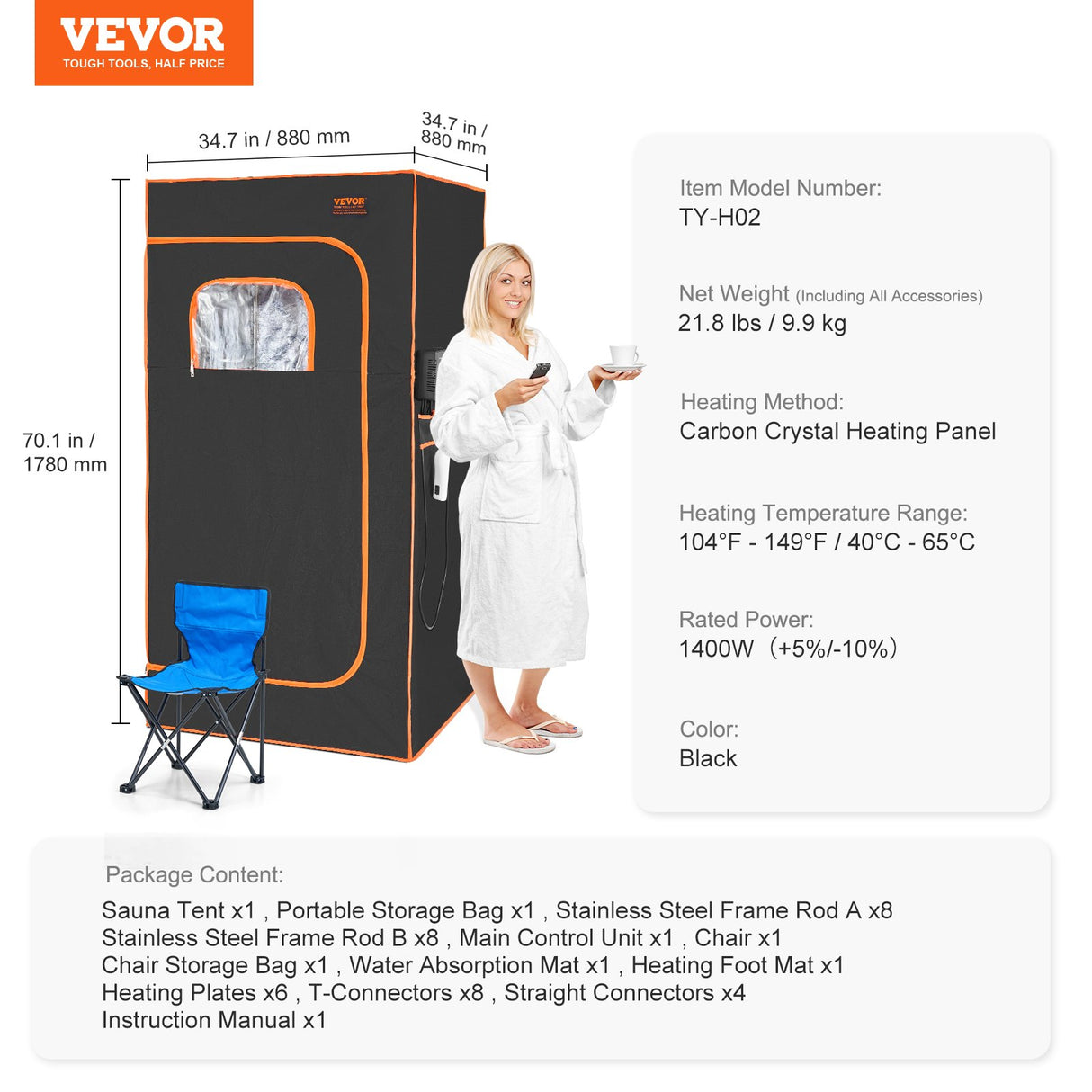 Sauna Tent Far Infrared 1400W Personal Home Spa Loss Weight Detox Therapy