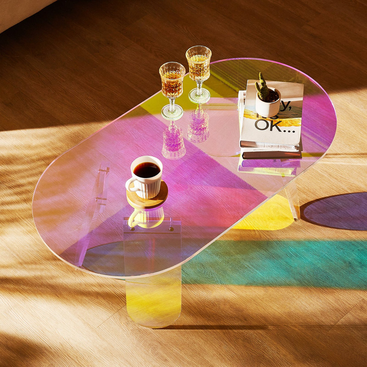 VEVOR Acrylic Coffee Table, Iridescent Acrylic End Table, 13.8 inch high Colorful Acrylic Side Table, for Coffee, Drink, Food, Snack used in Living