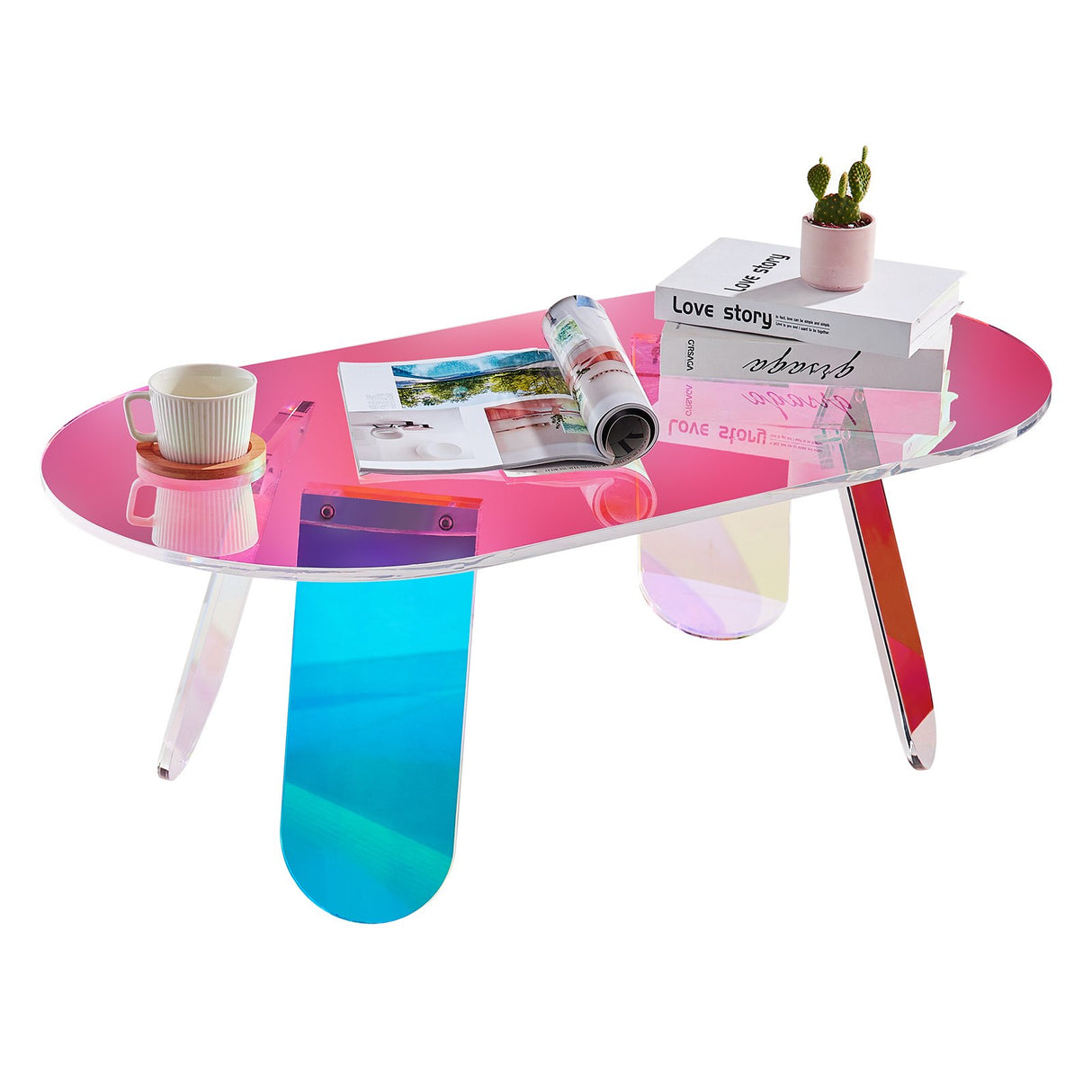VEVOR Acrylic Coffee Table, Iridescent Acrylic End Table, 13.8 inch high Colorful Acrylic Side Table, for Coffee, Drink, Food, Snack used in Living