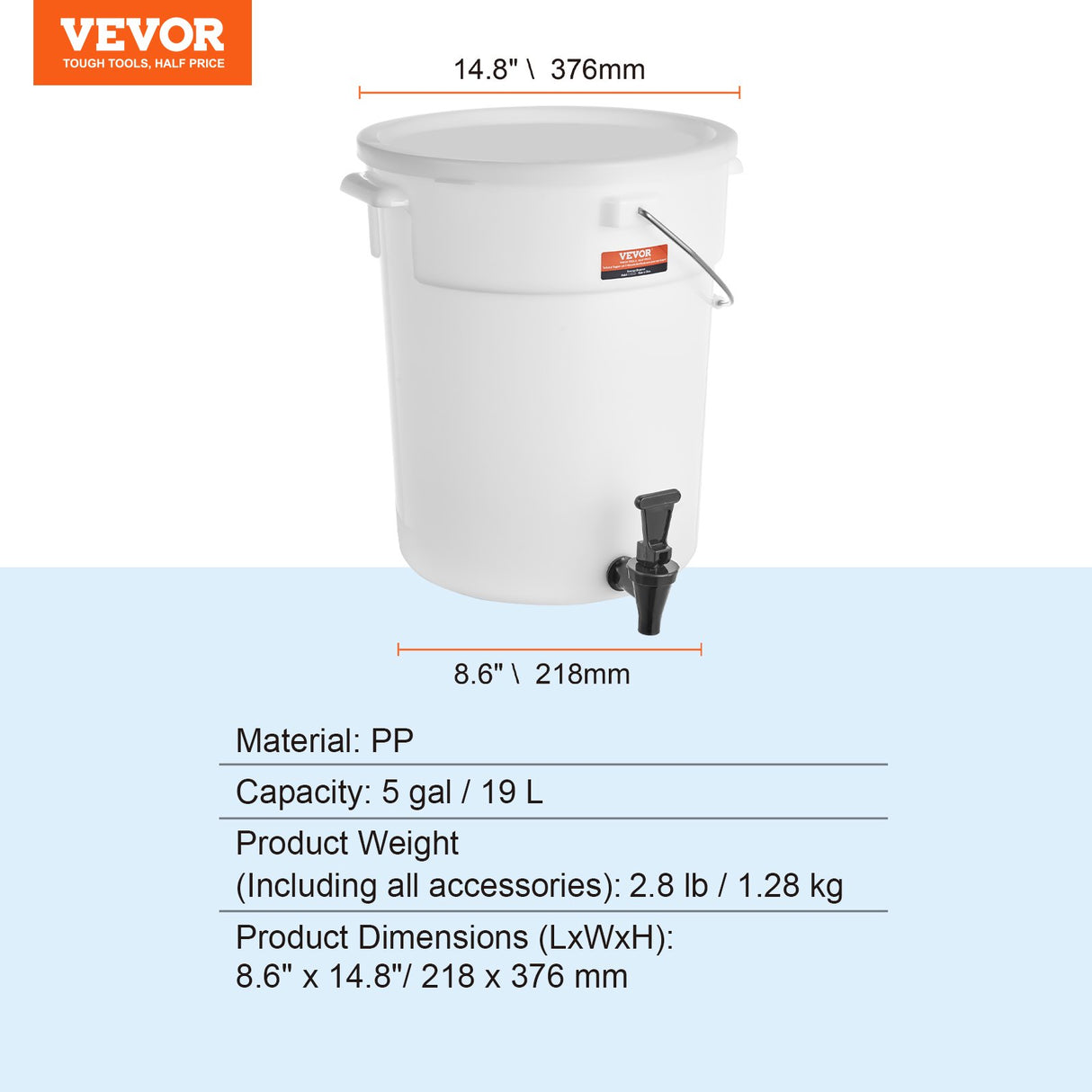 VEVOR Beverage Dispenser, 5 Gallon Drink Dispensers for Parties, Plastic Juice Dispenser with Spigot and Lid, Iced Tea Lemonade Juice Water Dispenser,