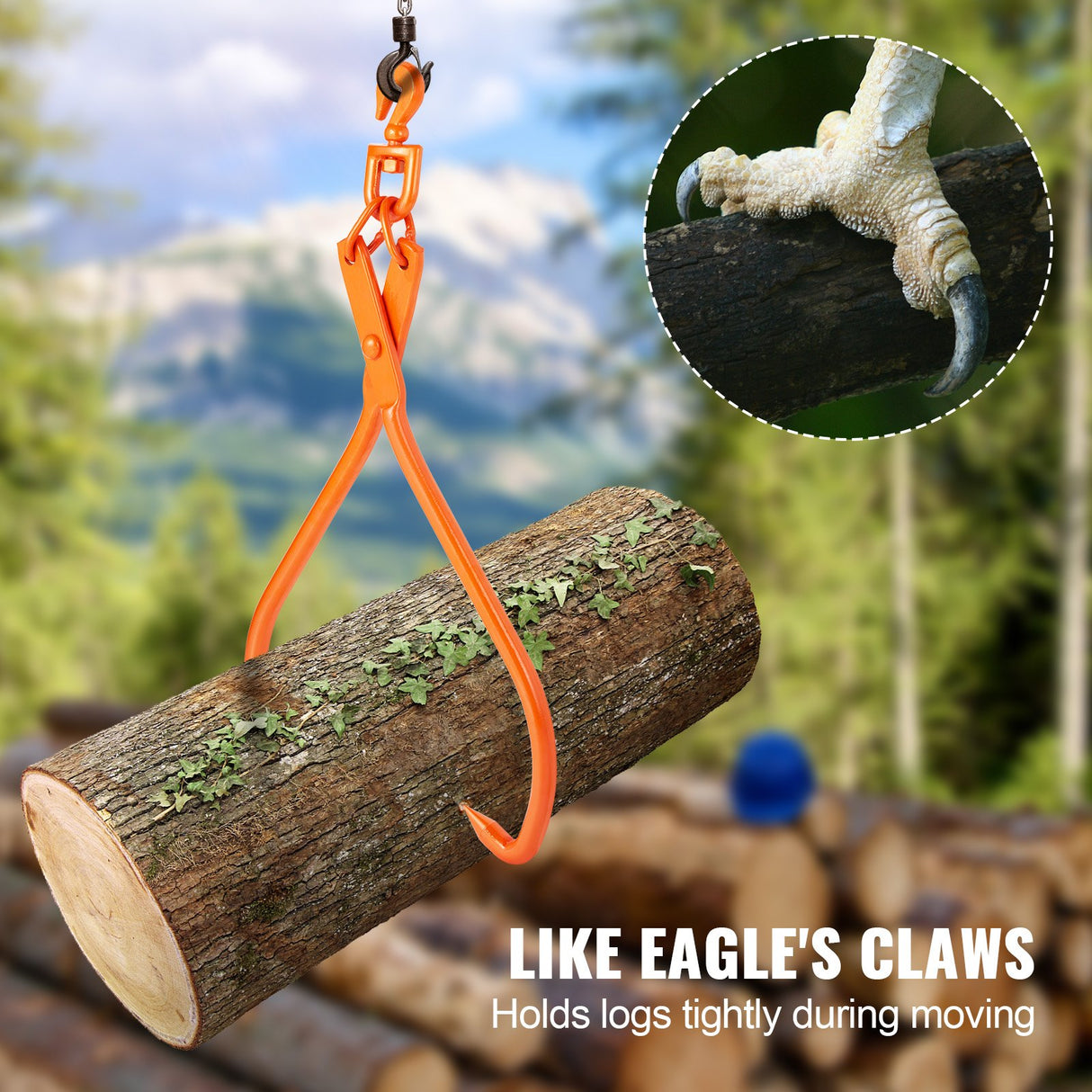 VEVOR Log Skidding Tongs, 81.3cm 2 Claw Log Lifting Tongs, Heavy Duty Rotating Steel Lumber Skidding Tongs, 700 kg Loading Capacity, Log Lifting,