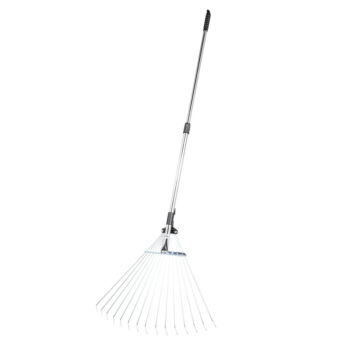 Leaf Rake, 15 Metal Tines, Adjustable Garden Rake for Lawns with 19-57 cm Wide Head and 81.3-160 cm Long Handle, Heavy Duty Stainless Steel Small Leaves Tool for Gardening Camping Yard Grass