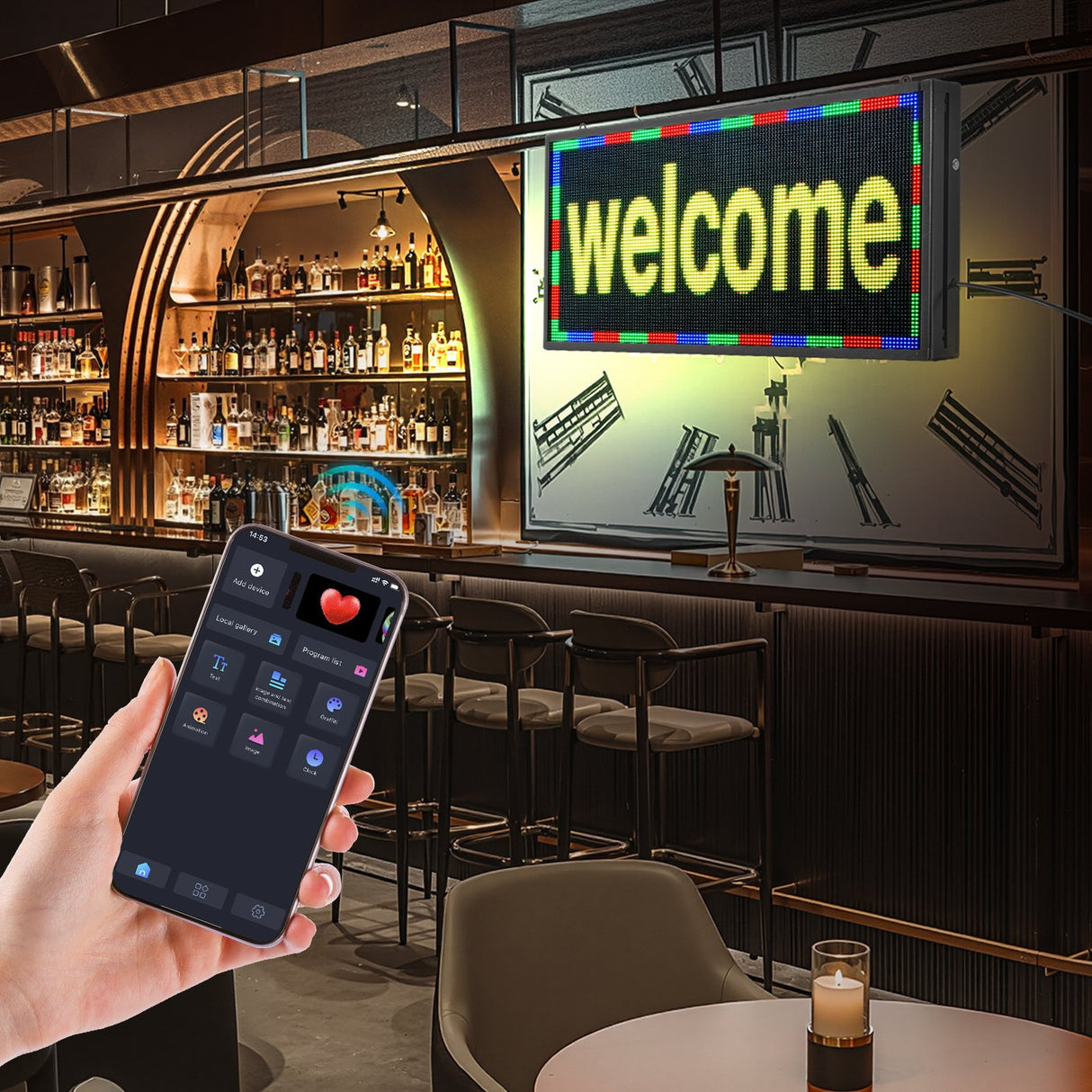 VEVOR 27x14in Programmable LED Sign Digital Scrolling Display Board P5 Fullcolor