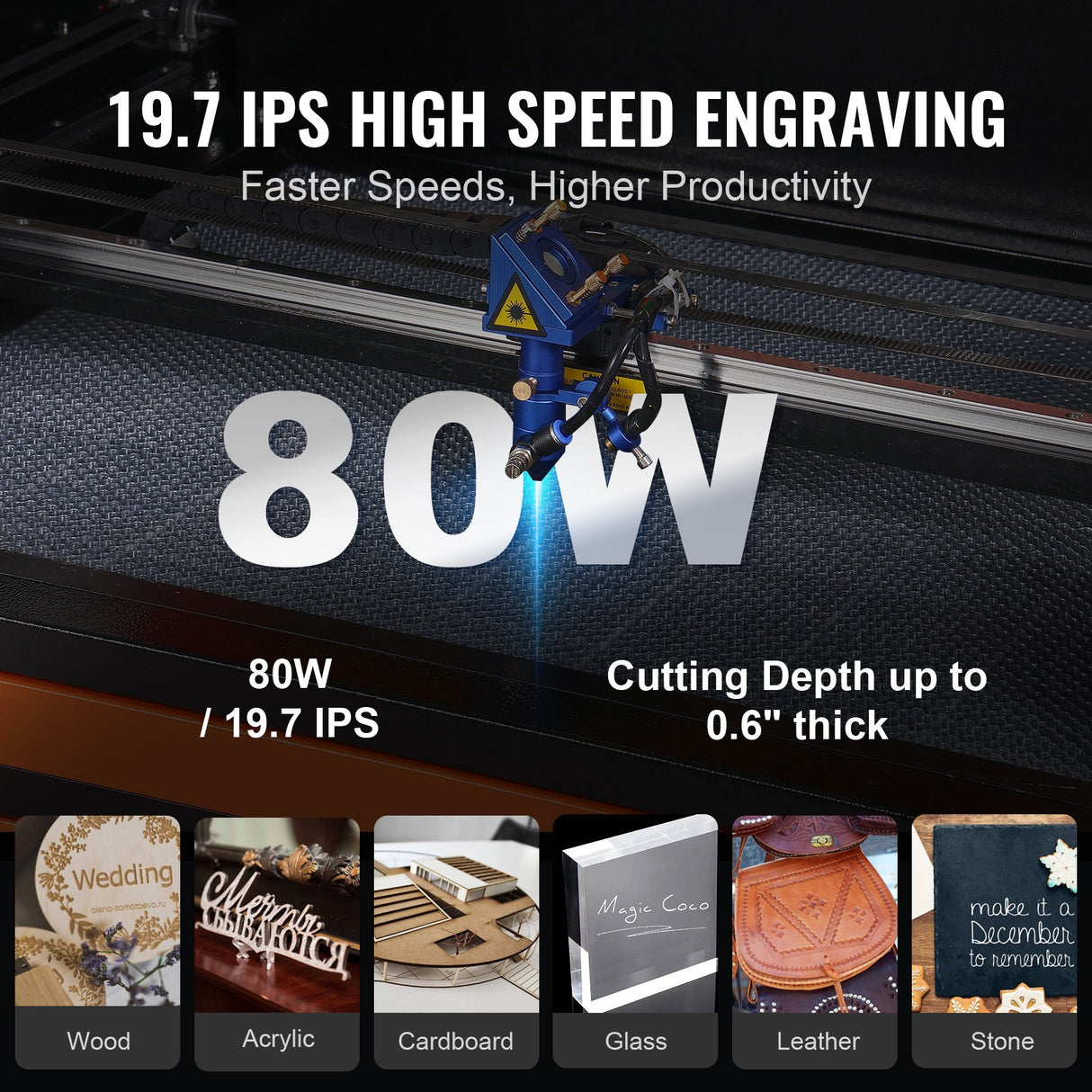 VEVOR 80W CO2 Laser Engraver, 500 x 700 mm, 19.7 IPS Laser Cutter Machine with 2-Way Pass Air Assist, Compatible with LightBurn, CorelDRAW, AutoCAD, Windows, Mac OS, Linux, for Wood Acrylic Fabric