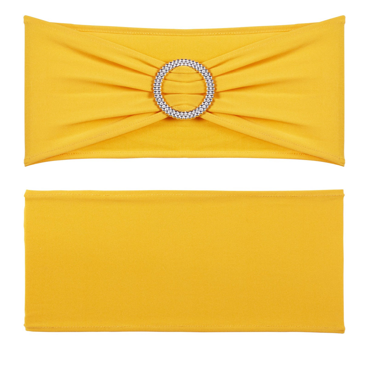 VEVOR Stretch Spandex Chair Sashes, Chair Slipcover and Stretch Chair Sash with Round Buckle, Elastic Chair Bands, Fitting Wedding, Holiday, Banquet, Party Chair Decoration (50 PCS Golden Yellow)