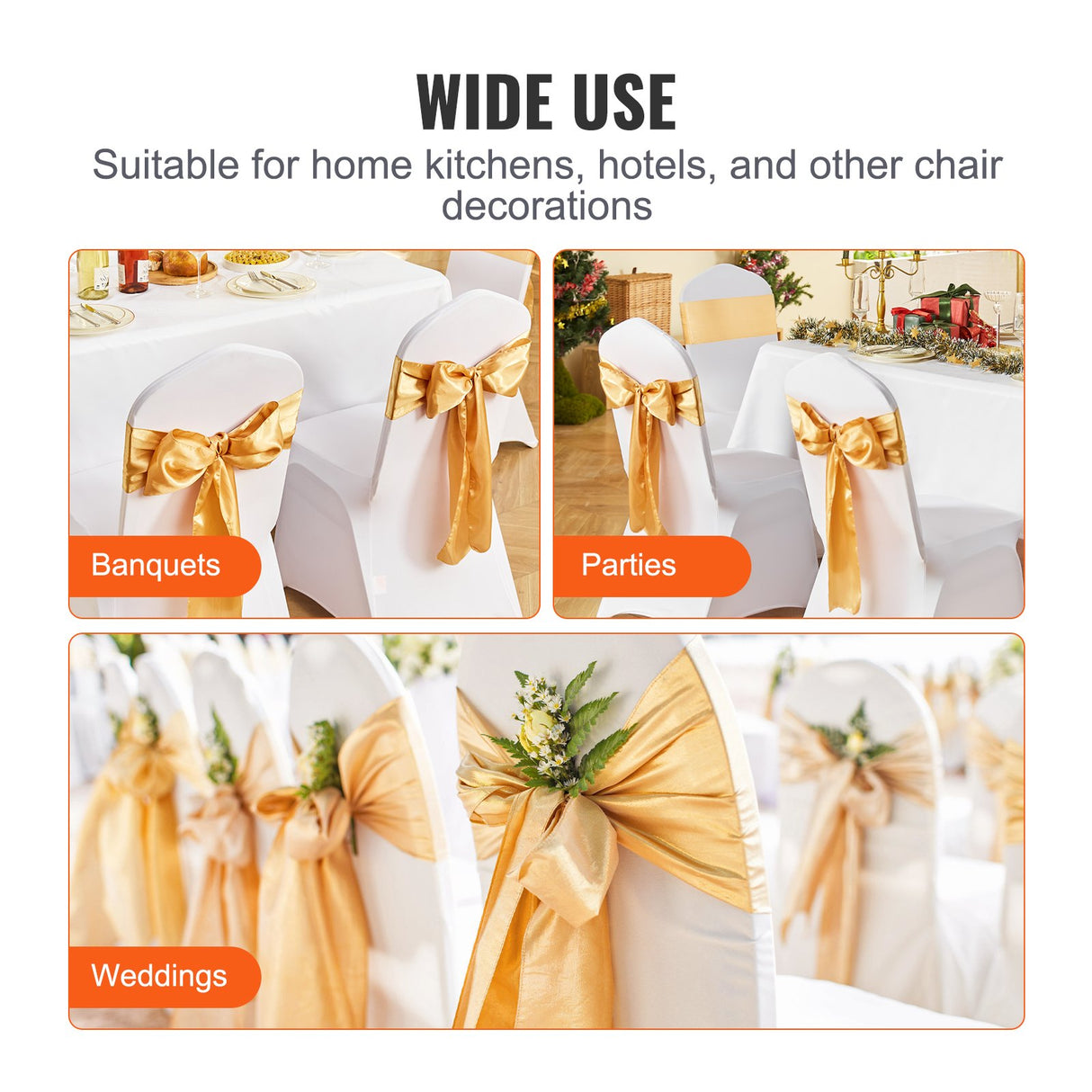 VEVOR Stretch Spandex Chair Sashes Bows, Chair Slipcover and Stretch Chair Sash, Elastic Chair Bands, Fitting Wedding, Holiday, Banquet, Party,