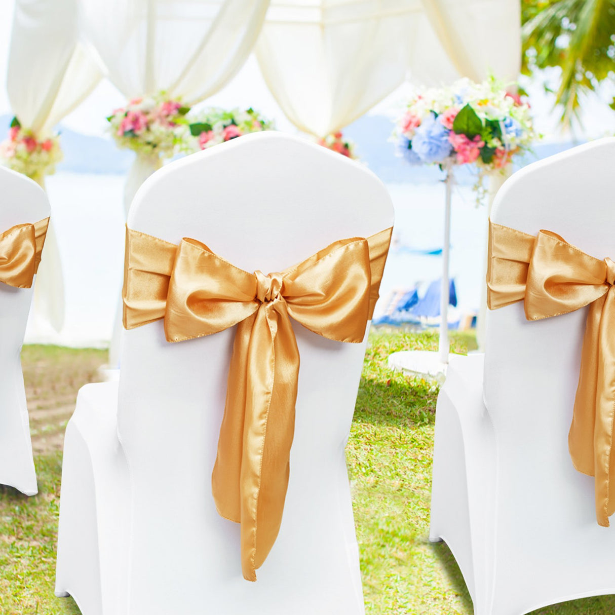 VEVOR Stretch Spandex Chair Sashes Bows, Chair Slipcover and Stretch Chair Sash, Elastic Chair Bands, Fitting Wedding, Holiday, Banquet, Party,