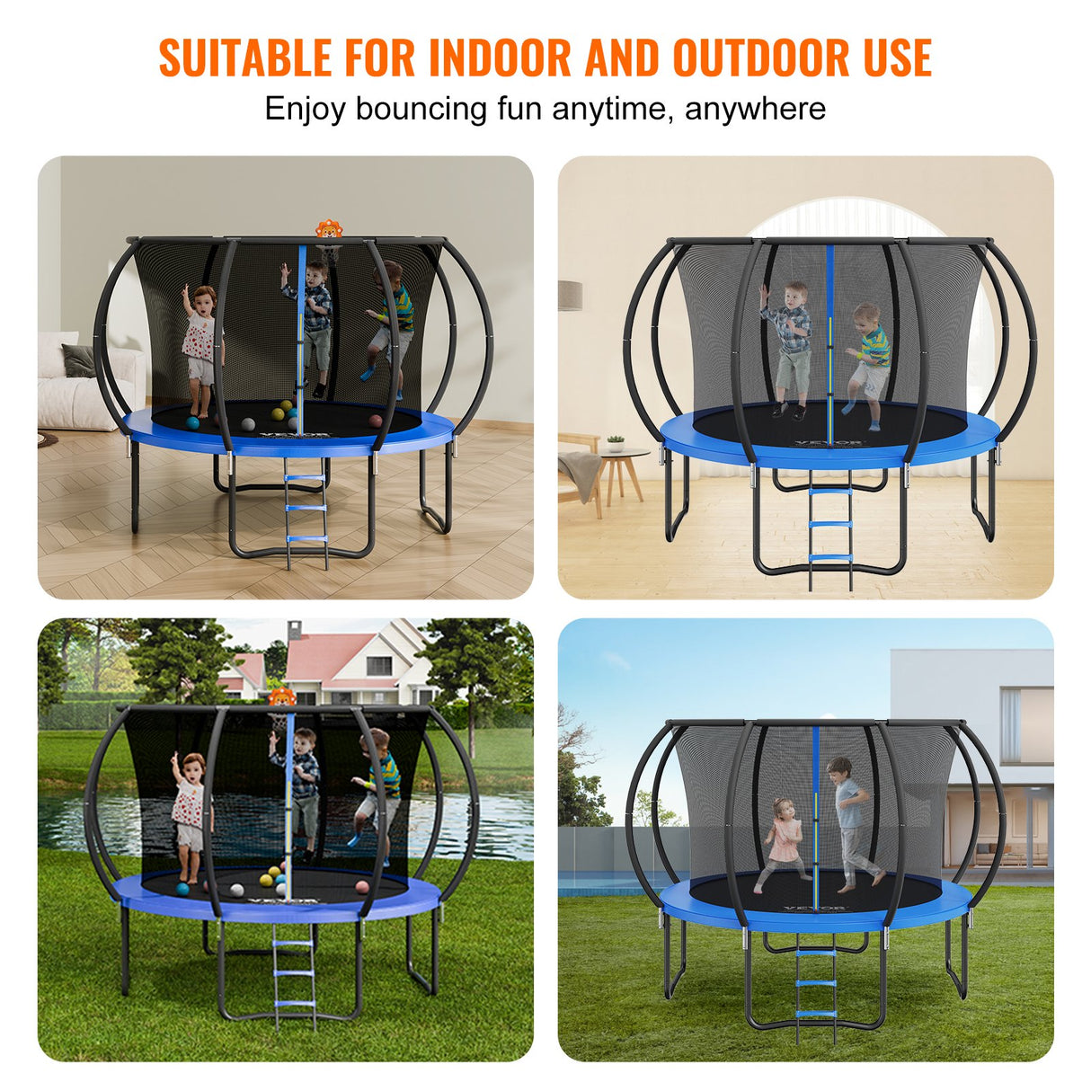 VEVOR 10FT Trampoline, 330 lbs Trampoline with Enclosure Net, Ladder, and Curved Pole, Heavy Duty Trampoline with Jumping Mat and Spring Cover Padding