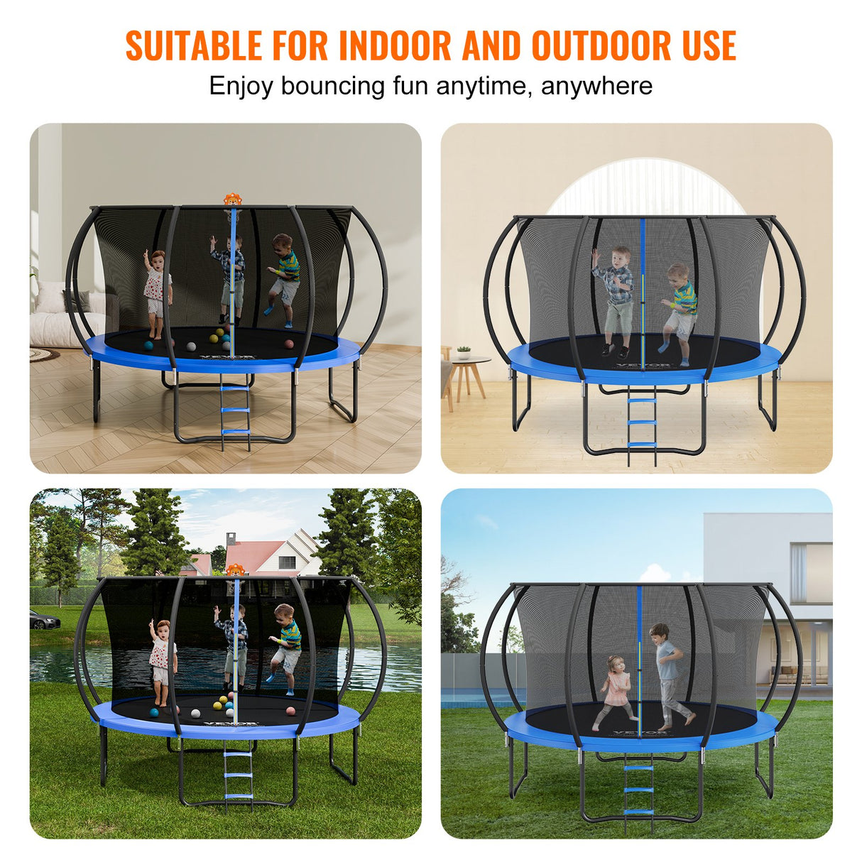 VEVOR 3.66m Trampoline, 181 kg Trampoline with Enclosure Net, Ladder, and Curved Pole, Heavy Duty Trampoline with Jumping Mat and Spring Cover Padding