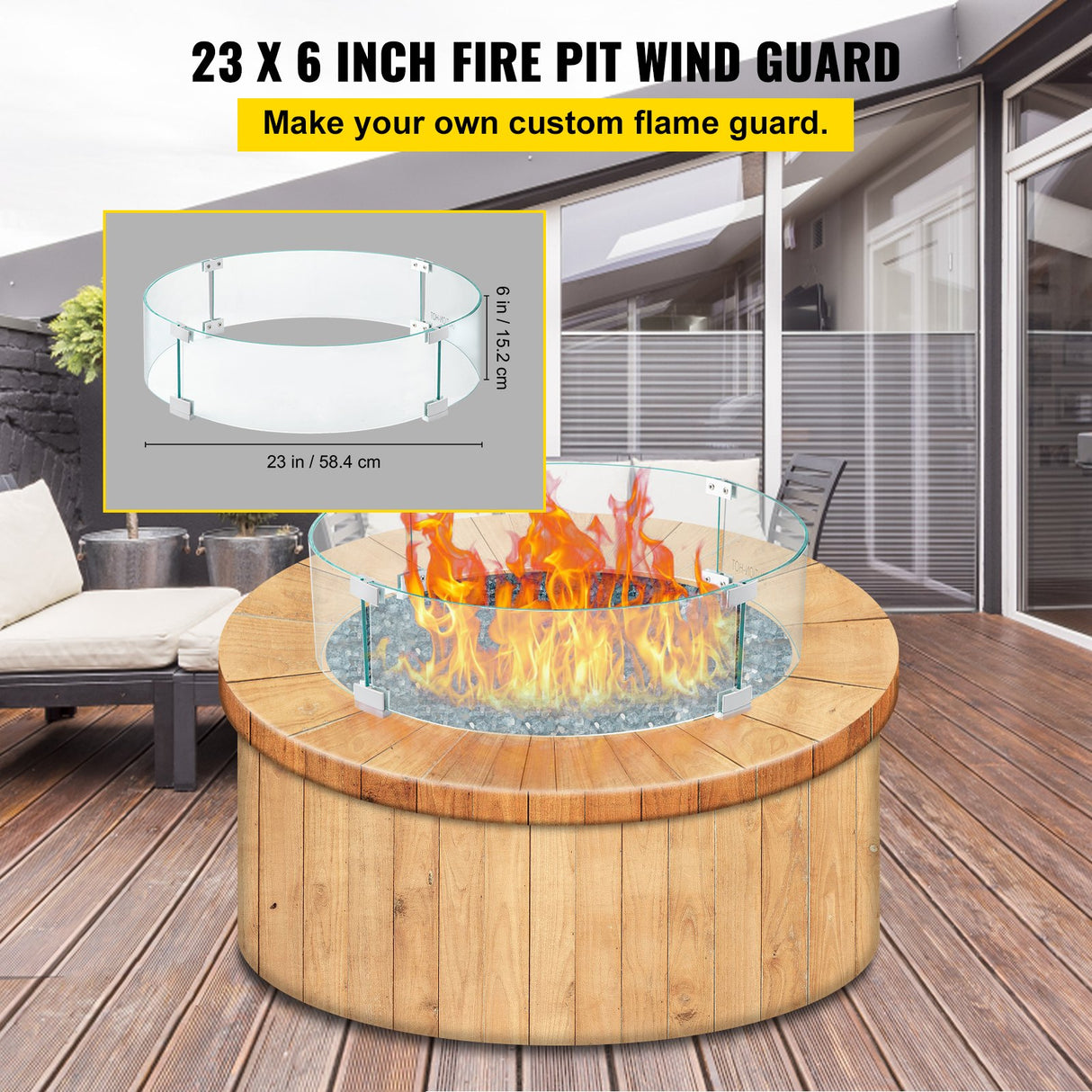 VEVOR Fire Pit Wind Guard, Glass Flame Guard, Round Glass Shield, 1/4-Inch Thick Fire Table, Clear Tempered Glass Flame Guard, Aluminum Alloy Feet for