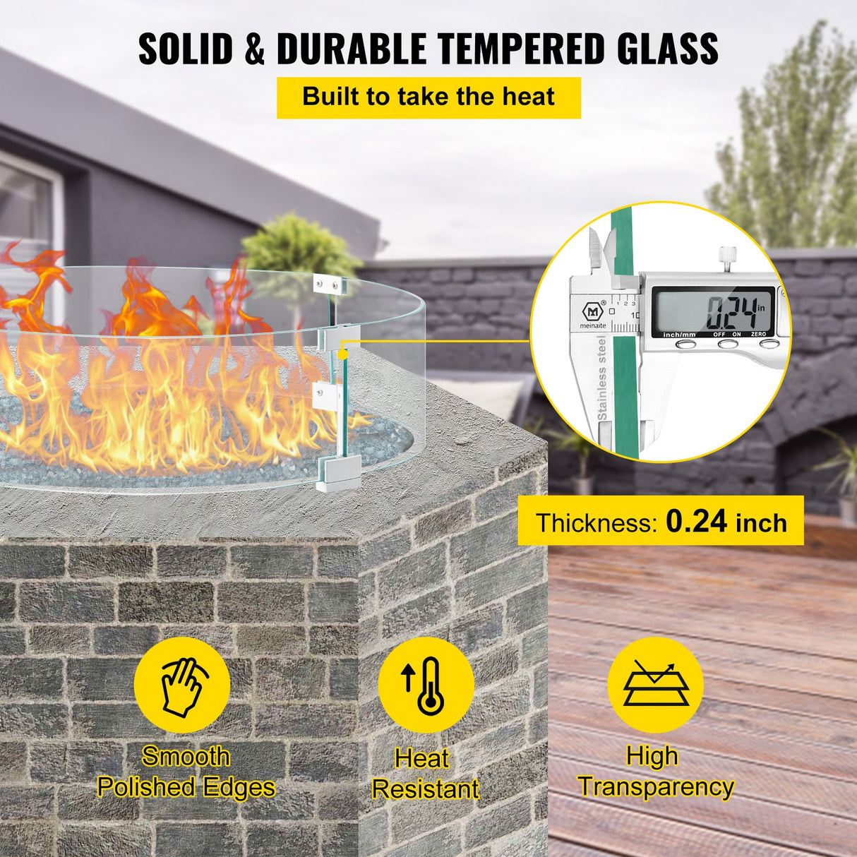 VEVOR Fire Pit Wind Guard, Glass Flame Guard, Round Glass Shield, 1/4-Inch Thick Fire Table, Clear Tempered Glass Flame Guard, Aluminum Alloy Feet for