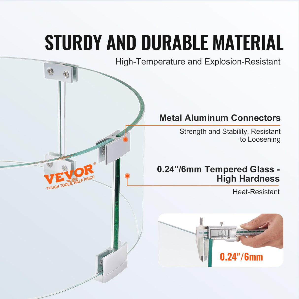 VEVOR Fire Pit Wind Guard, 23 x 23 x 8 Inch Glass Flame Guard, Round Glass Shield, 1/4-Inch Thick Fire Table, Clear Tempered Glass Flame Guard,