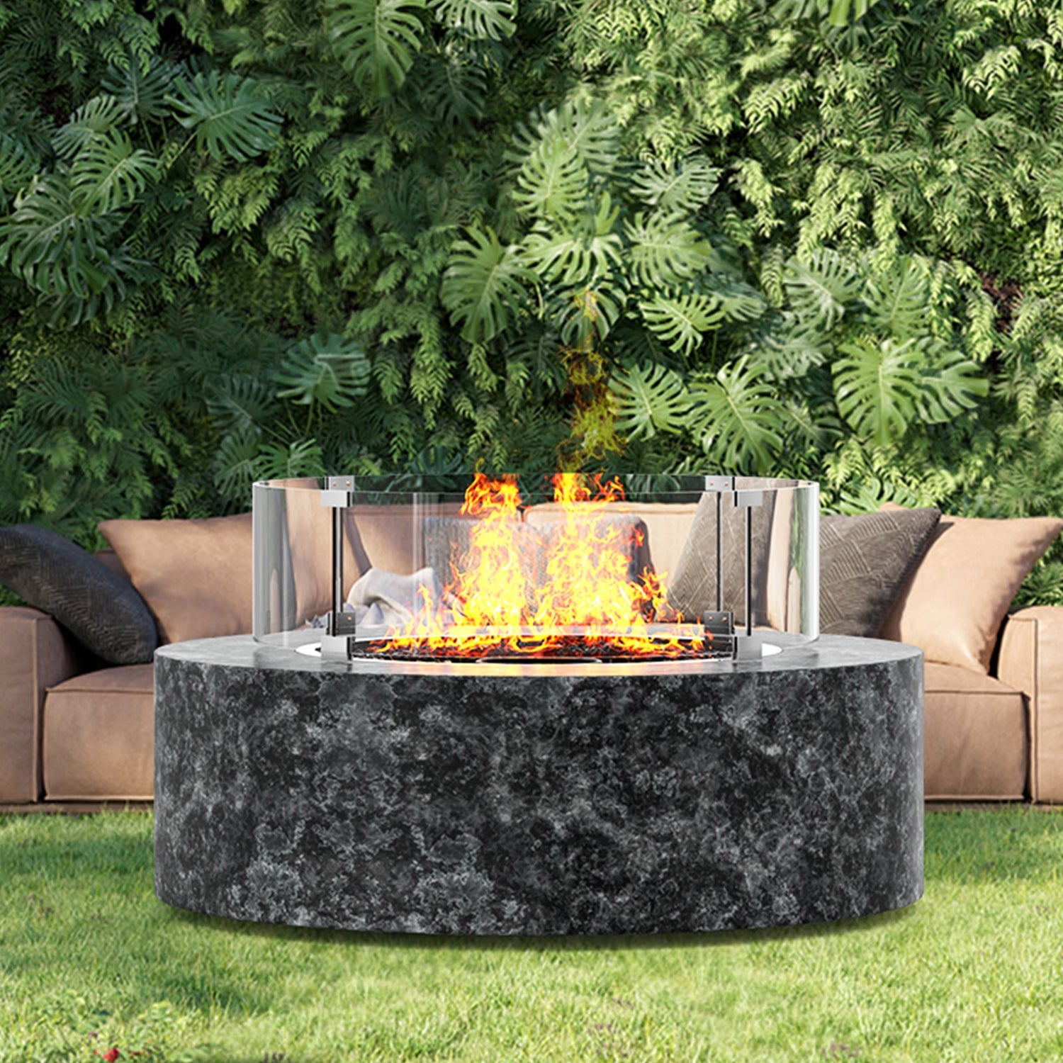 VEVOR Fire Pit Wind Guard, 26 x 26 x 6 Inch Glass Flame Guard, Round Glass Shield, 1/4-Inch Thick Fire Table, Clear Tempered Glass Flame Guard, Steady Feet Tree Pit Guard for Propane, Gas, Outdoor