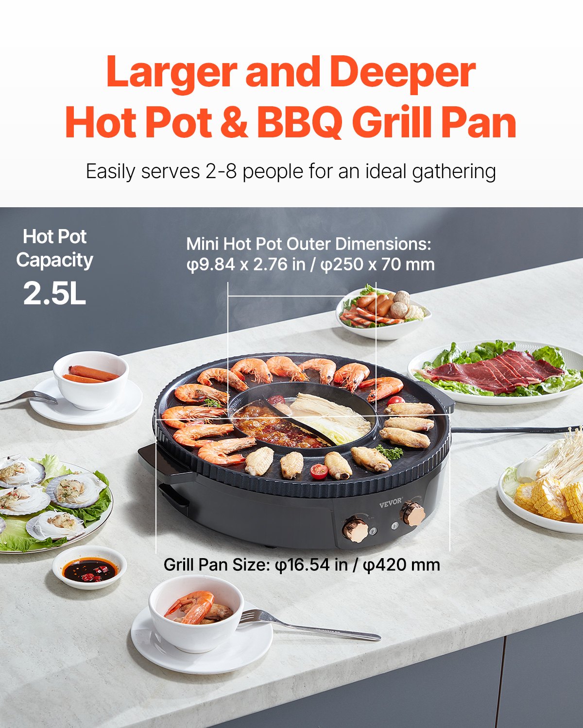VEVOR Hot Pot with Grill 1800W 2-in-1 Electric Smokeless Grill and Hot Pot