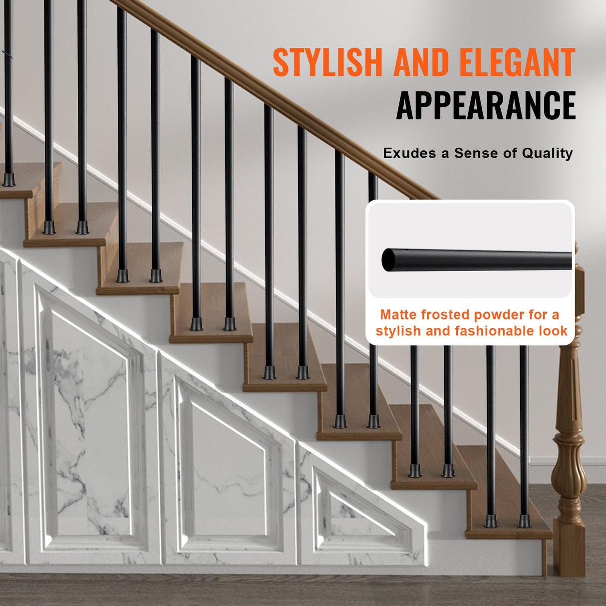 VEVOR Staircase Metal Balusters, 3/4'' Round x 32'' Long Aluminum Decorative Banister Spindles, 101 Pack Deck Baluster with Screws, Classic Hollow
