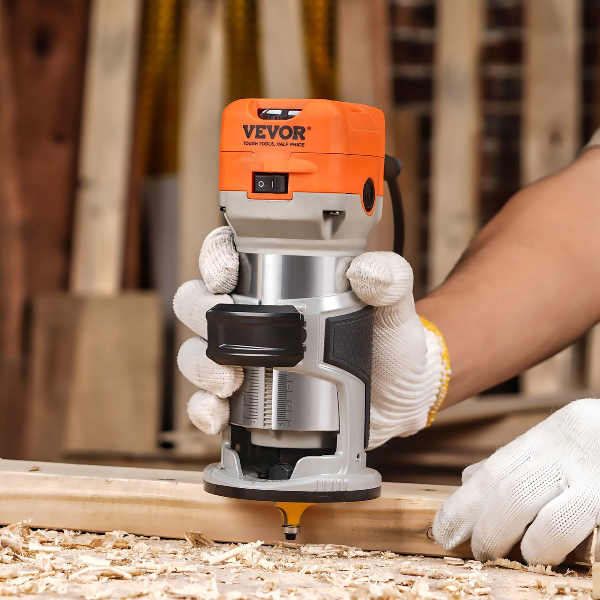 VEVOR Wood Router, 1.25HP 800W, Compact Wood Trimmer Router Tool, 30000RPM Max Speed 6 Variable Speeds, with 1/4'' & 5/16'' Collets 12 PCs Milling