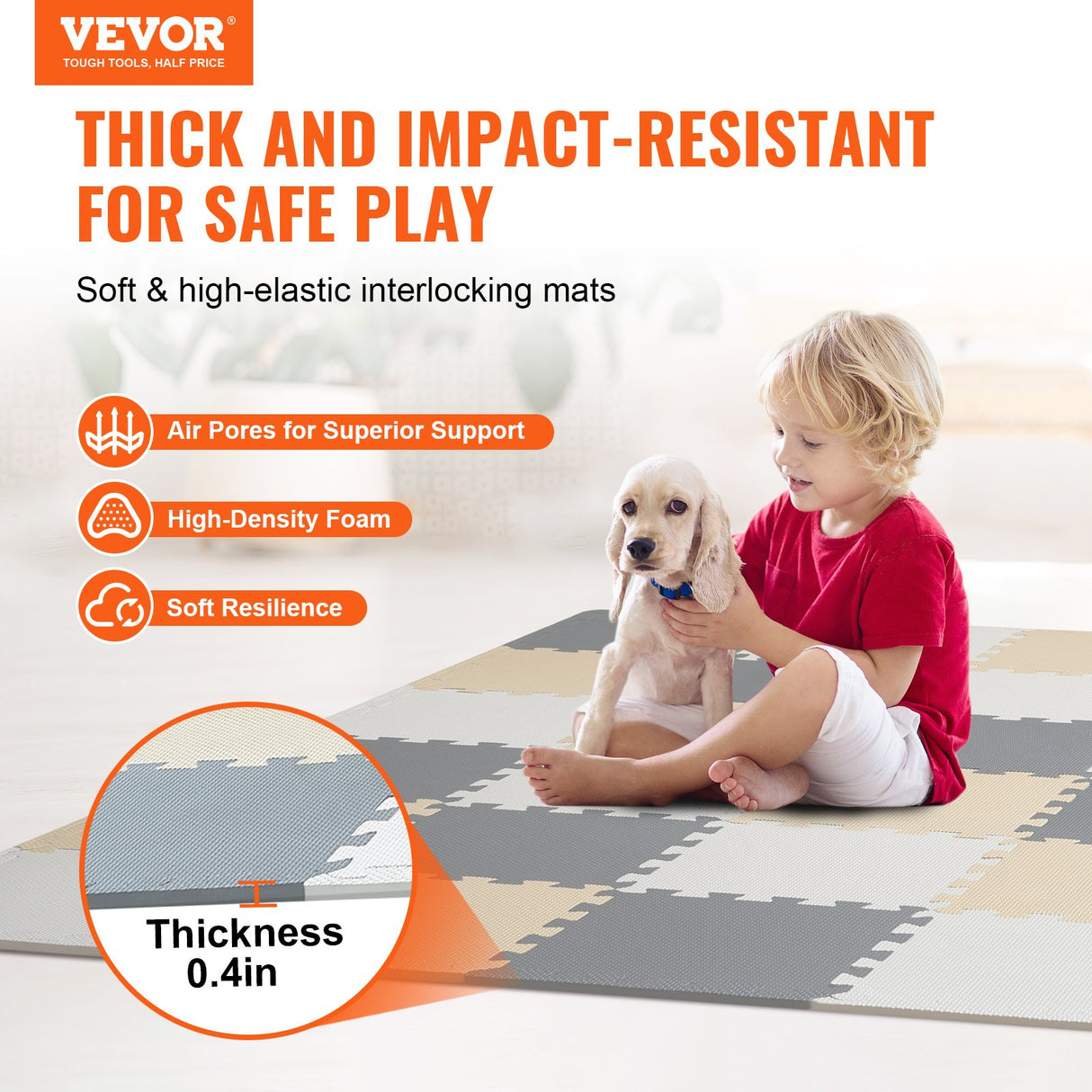 VEVOR Kids Foam Puzzle Floor Playmat 0.4 in 36 Pcs Interlocking EVA Soft Tiles