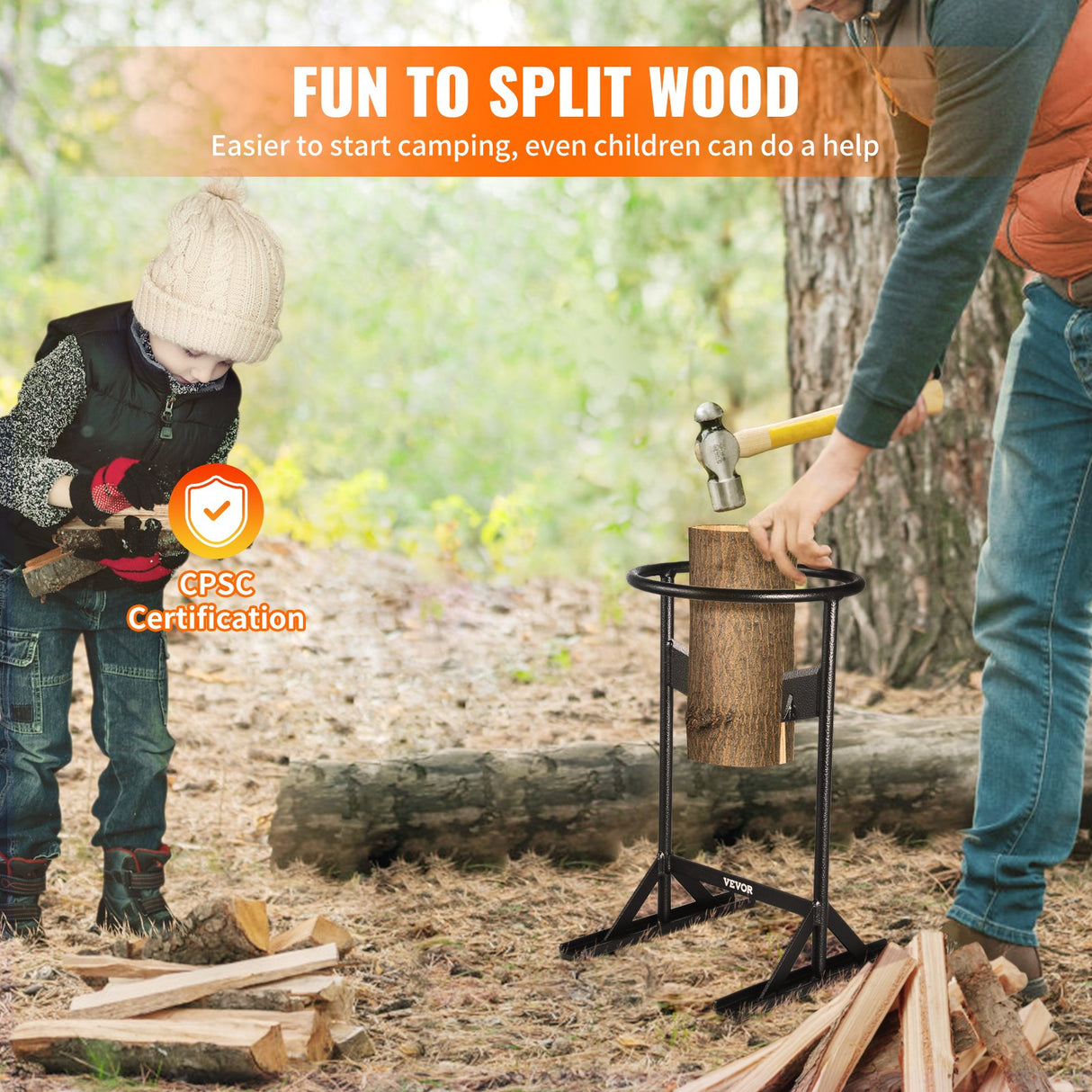 VEVOR Firewood Kindling Splitter, 9''x17'' XL Wood Splitter, Unique V-Shaped Finger-Safety Blade, Manual Log Splitter for Wood Splitting, Heavy Duty