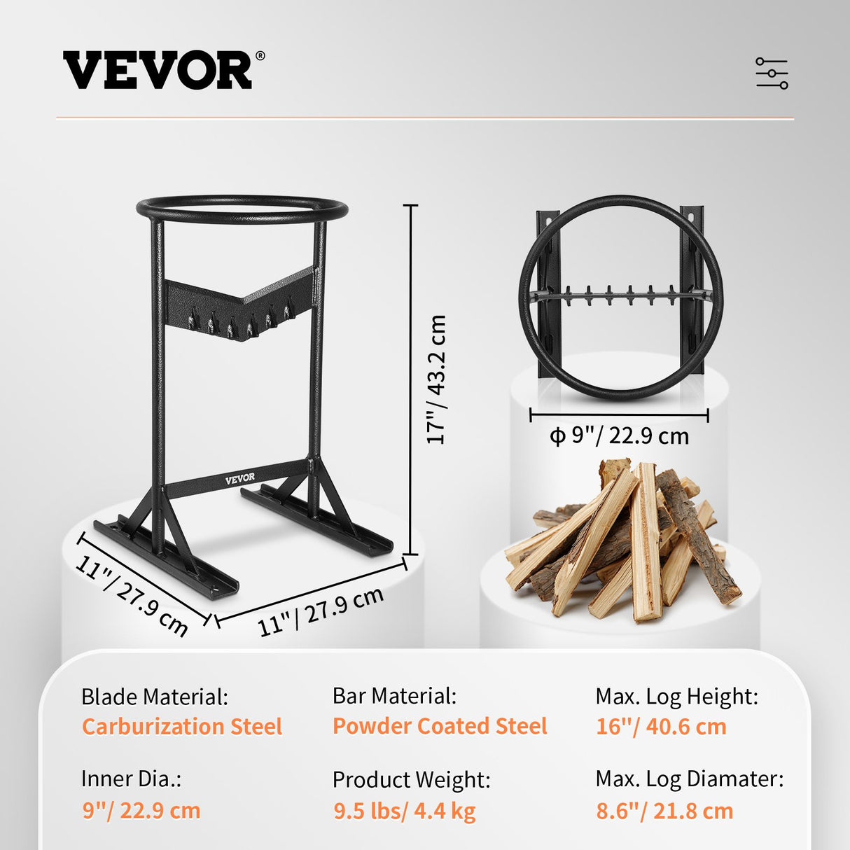 VEVOR Firewood Kindling Splitter, 9''x17'' XL Wood Splitter, Unique V-Shaped Finger-Safety Blade, Manual Log Splitter for Wood Splitting, Heavy Duty