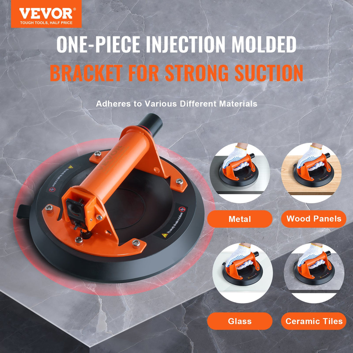 VEVOR Glass Suction Cup, 203 mm 2 Pack 278 kg Capacity, Vacuum Suction Cup with Steel Handle & Carry Box, Heavy Duty Industrial Suction Cup Lifter Tool for Glass, Granite, Tile, Metal, Wood Lifting