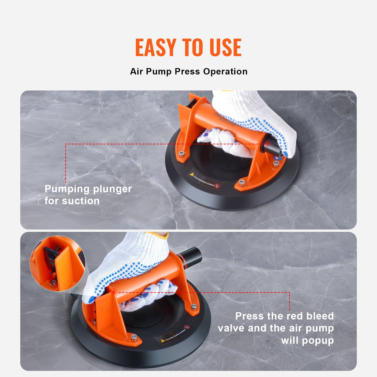 VEVOR Glass Suction Cup, 203 mm 2 Pack 278 kg Capacity, Vacuum Suction Cup with Steel Handle & Carry Box, Heavy Duty Industrial Suction Cup Lifter