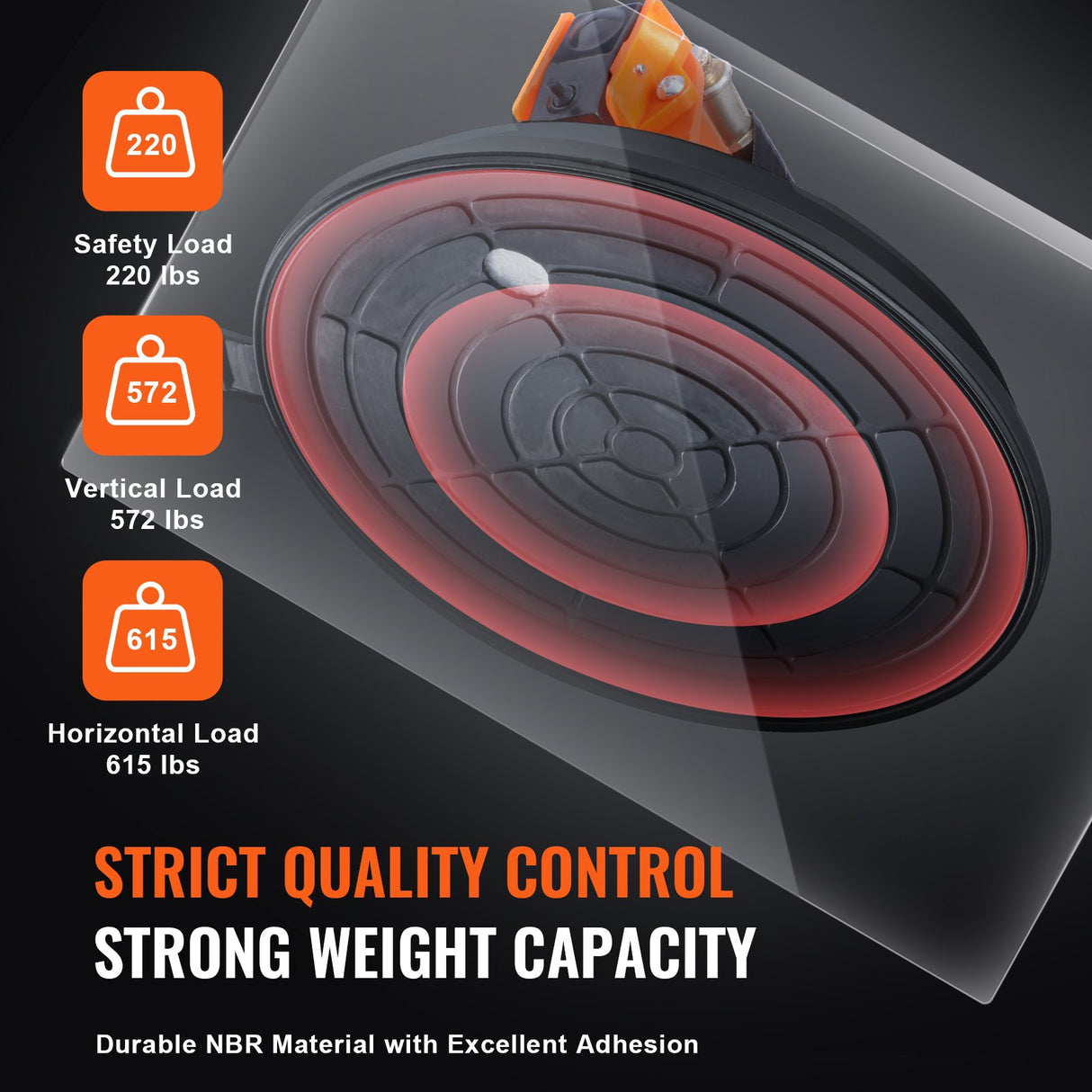 VEVOR Glass Suction Cup, 203 mm 2 Pack 278 kg Capacity, Vacuum Suction Cup with Steel Handle & Carry Box, Heavy Duty Industrial Suction Cup Lifter Tool for Glass, Granite, Tile, Metal, Wood Lifting