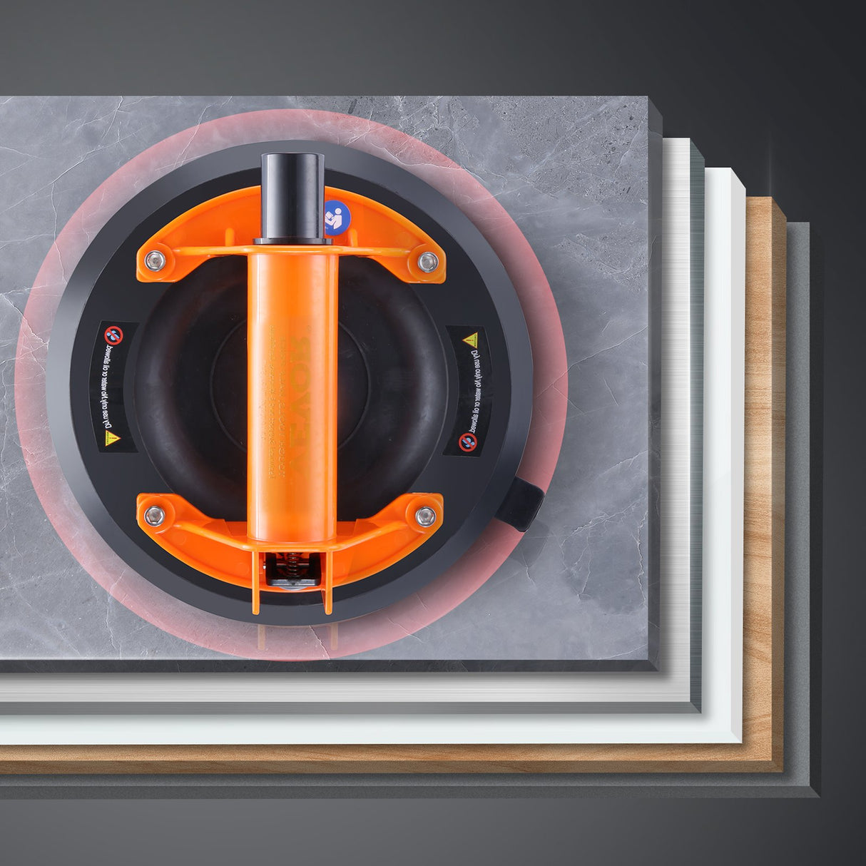 VEVOR Glass Suction Cup, 203 mm 2 Pack 278 kg Capacity, Vacuum Suction Cup with Steel Handle & Carry Box, Heavy Duty Industrial Suction Cup Lifter Tool for Glass, Granite, Tile, Metal, Wood Lifting