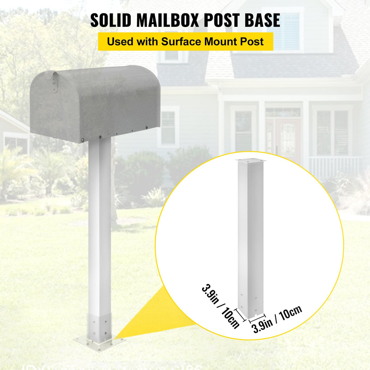VEVOR Mailbox Post, 43\" High Mailbox Stand, White Powder-Coated Mail Box Post Kit, Q235 Steel Post Stand Surface Mount Post for Sidewalk and Street Curbside, Universal Mail Post for Outdoor Mailbox