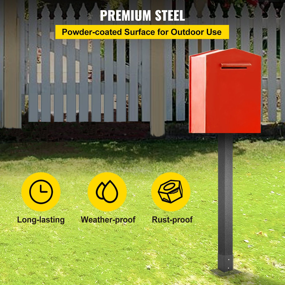 VEVOR Mailbox Post Stand Mail Box Post 43" Black Powder-Coated Steel for Outdoor