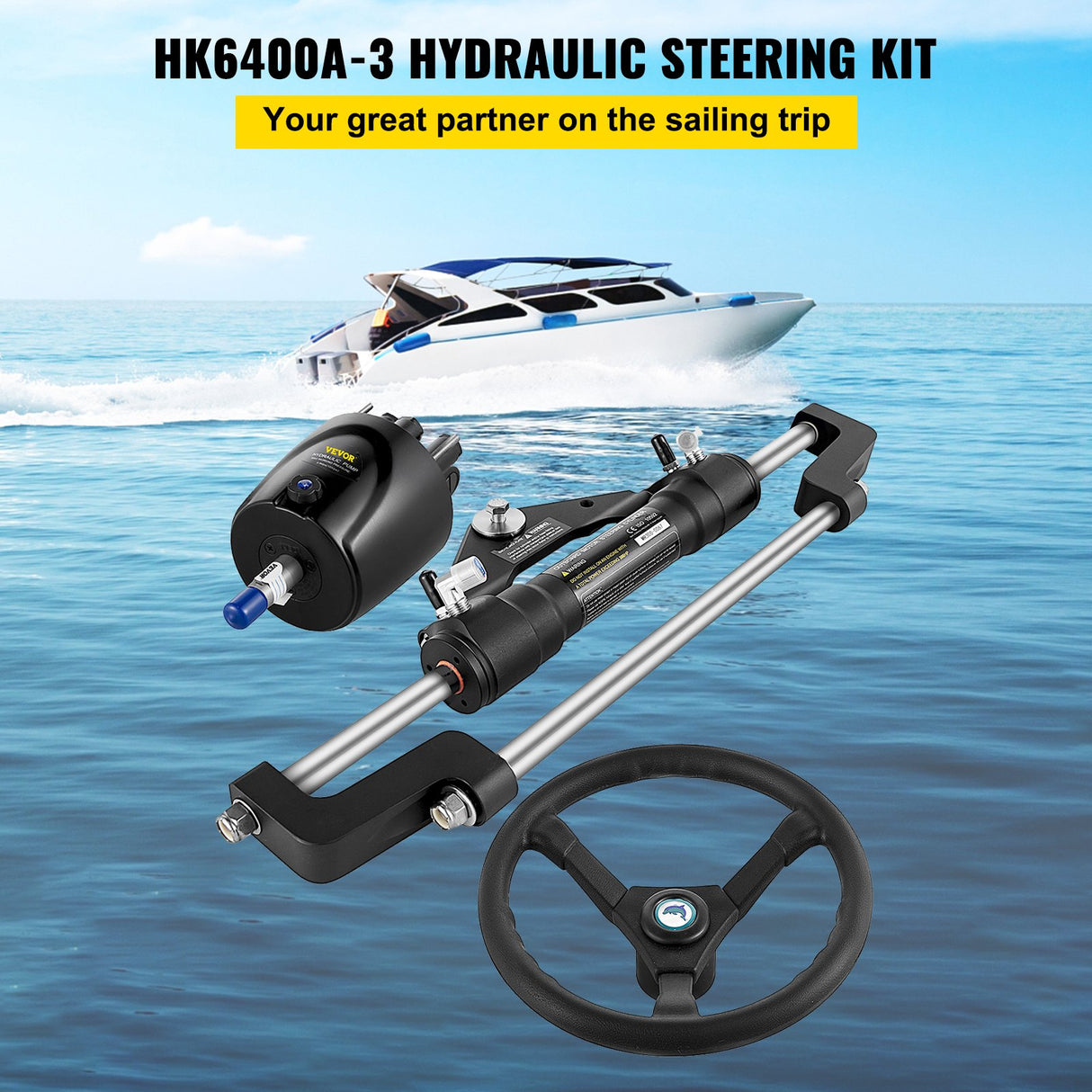 VEVOR Hydraulic Steering Kit 300HP, Hydraulic Boat Steering Kit Helm Pump, Hydraulic Boat Steering Kit Without Hydraulic Steering Hose for Boat
