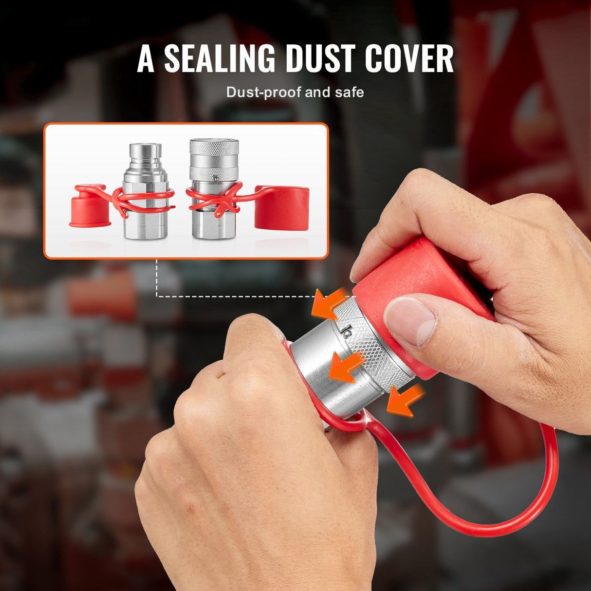 VEVOR 1/2" Flat Face Hydraulic Couplers 1/2" NPT Skid Steer Couplers 4 Dust Caps