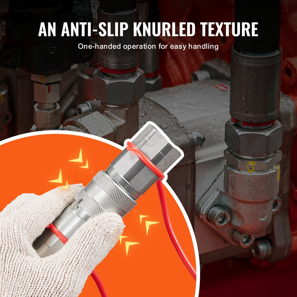 VEVOR 1/2" Flat Face Hydraulic Couplers 1/2" NPT Skid Steer Couplers 4 Dust Caps