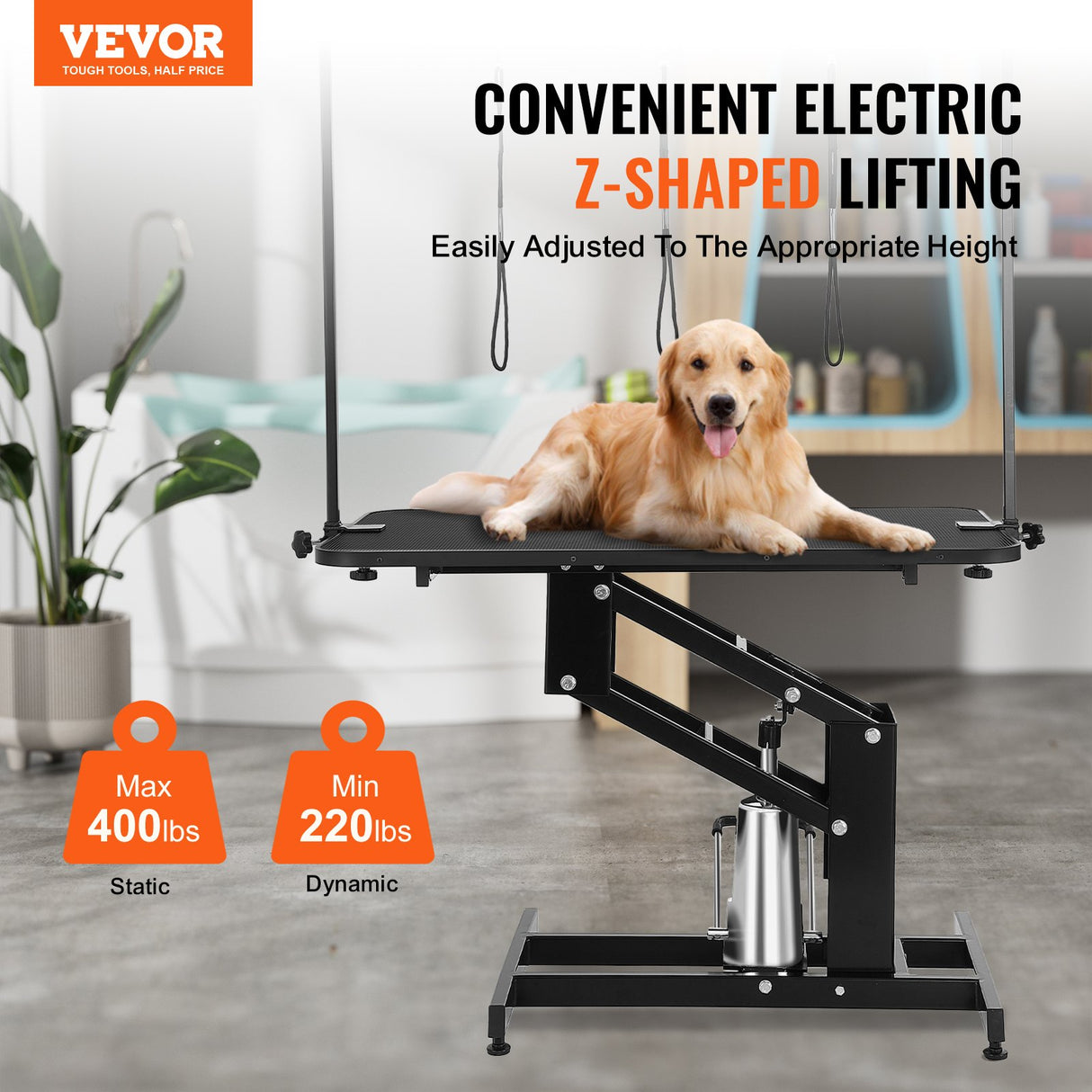 VEVOR 109cm Hydraulic Pet Grooming Table, Heavy Duty Dog Grooming Arm for Medium/ Small Dogs, Height Adjustable Dog Grooming Station, Anti Slip