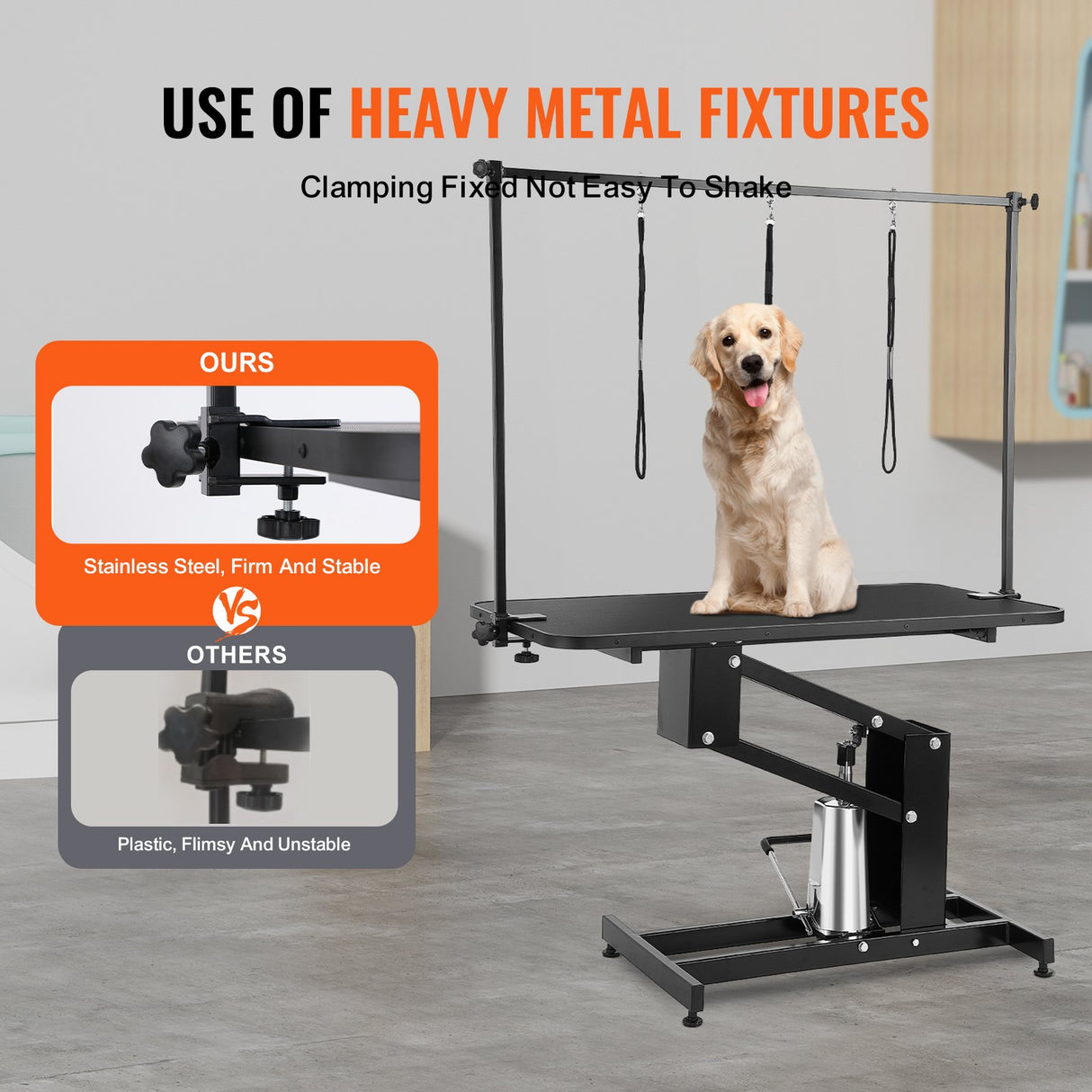 VEVOR 109cm Hydraulic Pet Grooming Table, Heavy Duty Dog Grooming Arm for Medium/ Small Dogs, Height Adjustable Dog Grooming Station, Anti Slip