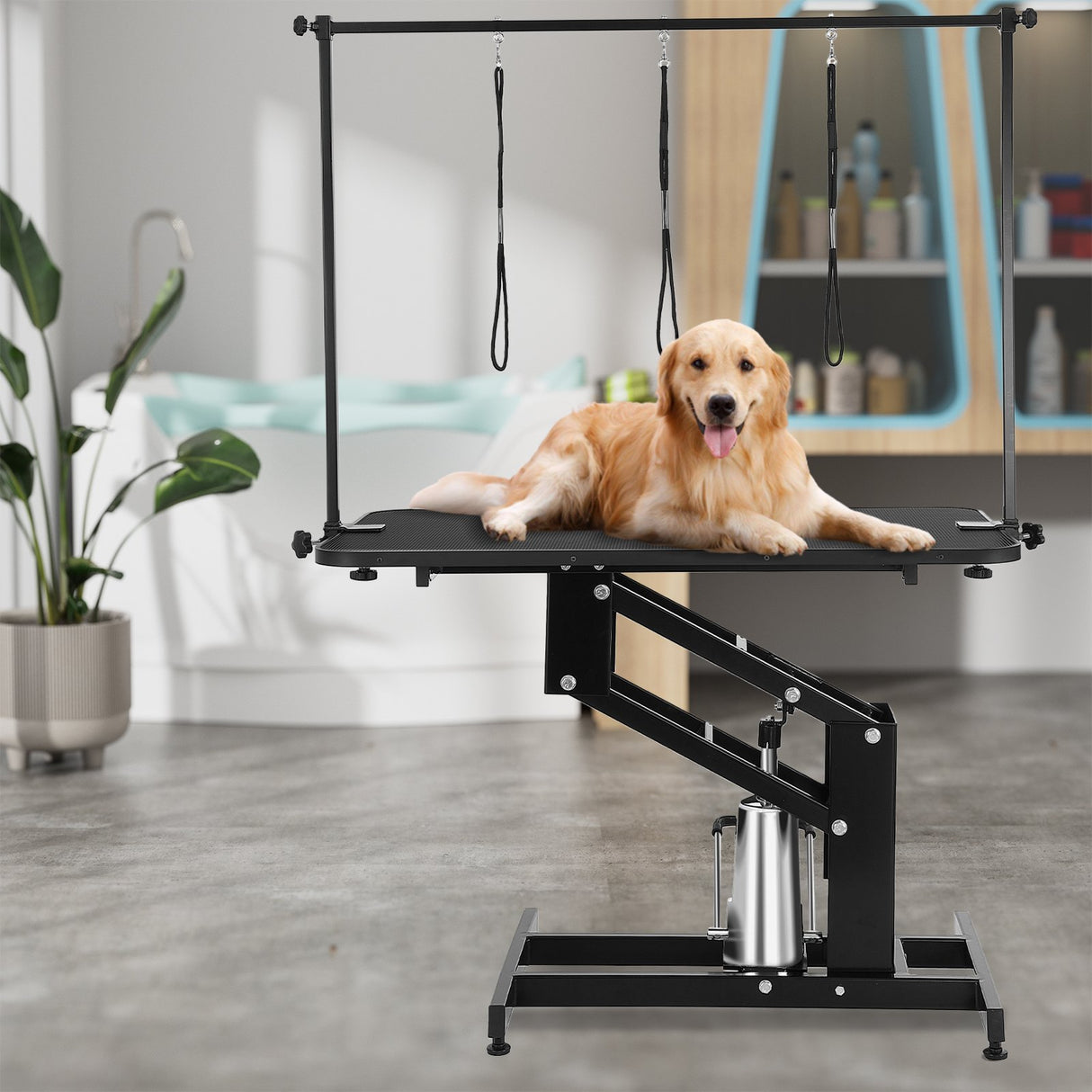 VEVOR 109cm Hydraulic Pet Grooming Table, Heavy Duty Dog Grooming Arm for Medium/ Small Dogs, Height Adjustable Dog Grooming Station, Anti Slip