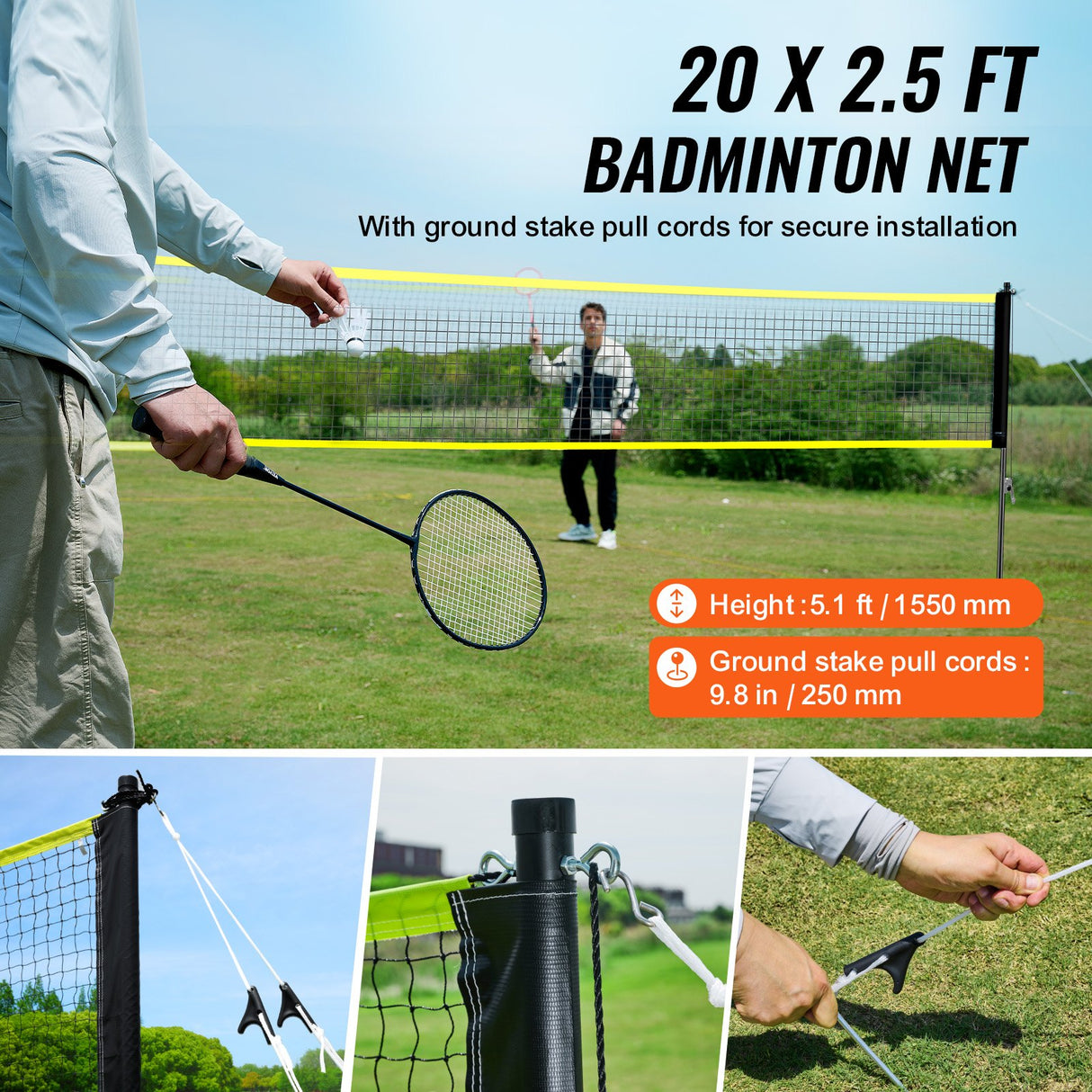 VEVOR Badminton Net Set, Outdoor Backyard Beach Park Badminton Net, Portable Badminton Equipment Set, Adults Kids Badminton Net with Poles, Carrying