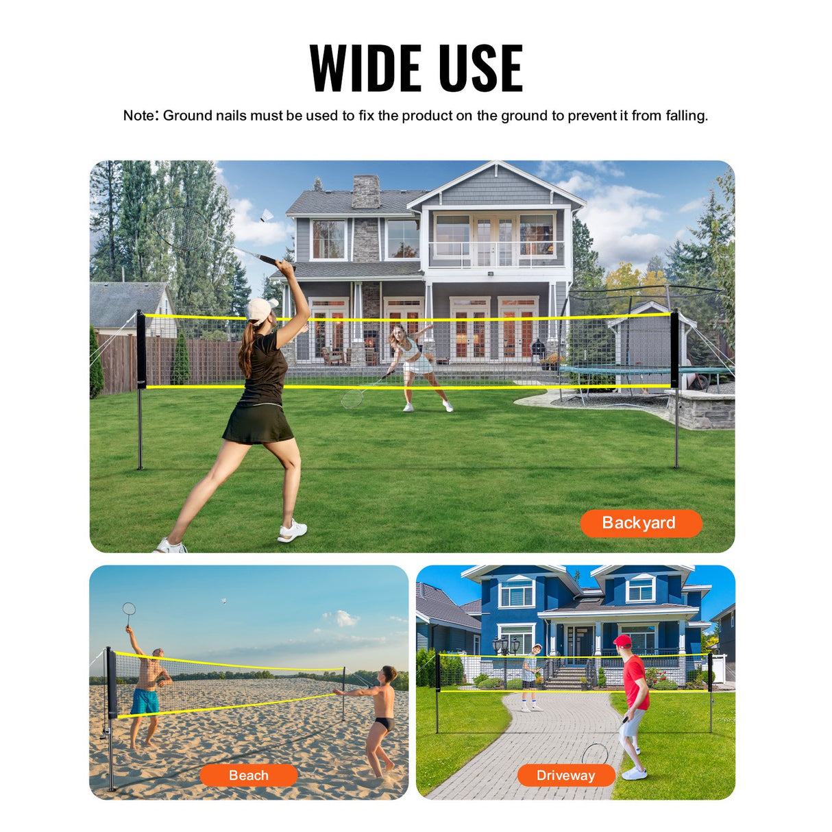VEVOR Badminton Net Set, Outdoor Backyard Beach Park Badminton Net, Portable Badminton Equipment Set, Adults Kids Badminton Net with Poles, Carrying