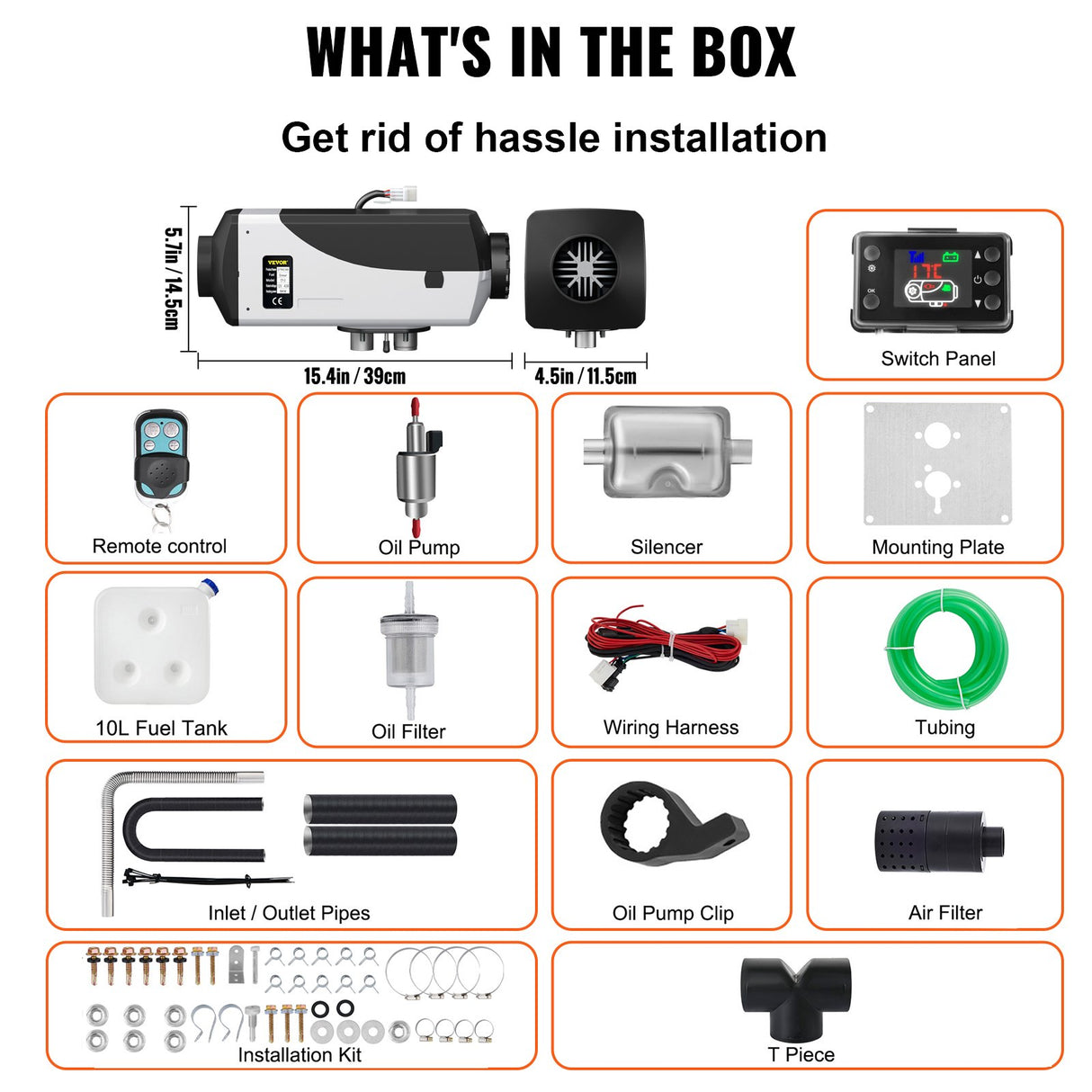 VEVOR 5KW Diesel Air Heater 10L Tank Diesel Heater 12V Diesel Parking Heater Muffler with LCD Thermostat and Remote Control for RV Bus Trailer Motor-home and Boats