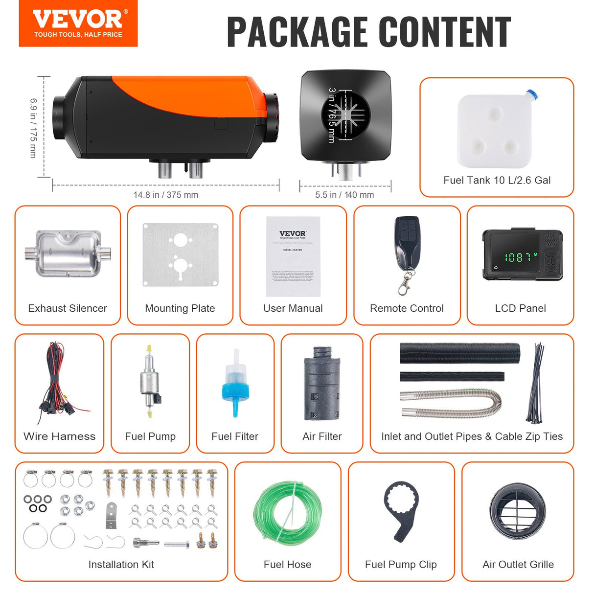 VEVOR Bluetooth App Control Diesel Air Heater, 12V 5KW Diesel Heater with Automatic Altitude Adjustm