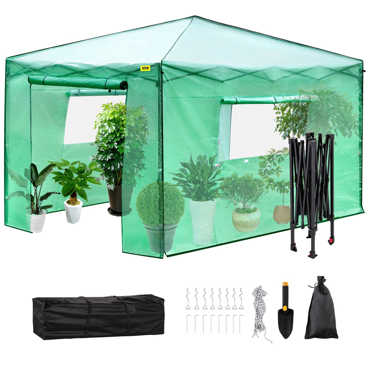 VEVOR 12'x 8'x 8' Pop-Up Greenhouse, Set Up in Minutes, Portable Greenhouse with Doors & Windows. High Strength PE Cover & Powder-Coated Steel