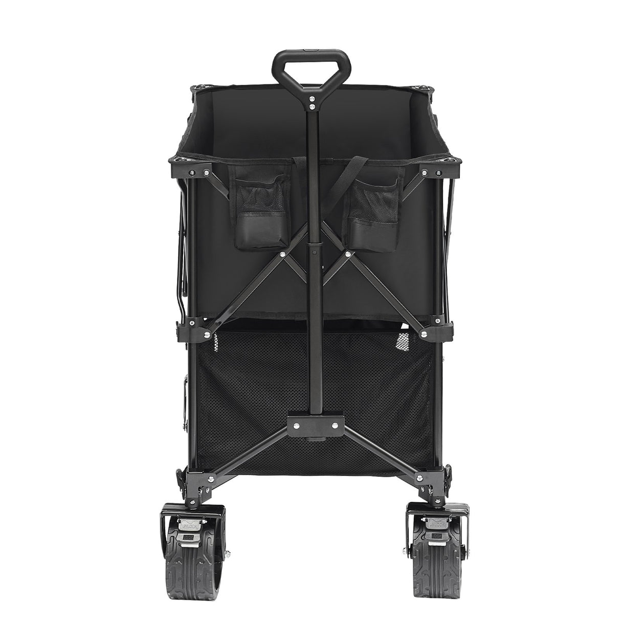 Foldable Double Decker Wagon, 400L Collapsible Wagon Cart with All-Terrain Wheels, Heavy Duty Folding Wagon Cart 350-450 lb Weight Capacity for Camping, Shopping, Garden, 52" Extra Long Extender