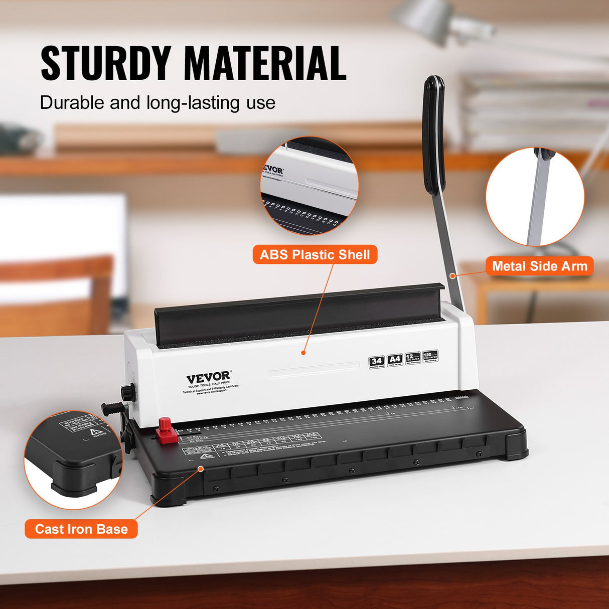 VEVOR Coil Spiral Binding Machine, Manual Book Maker 34-Holes Binding 120 Sheets, Punch Binder with Adjustable Side Margin, for Letter Size, A4, A5