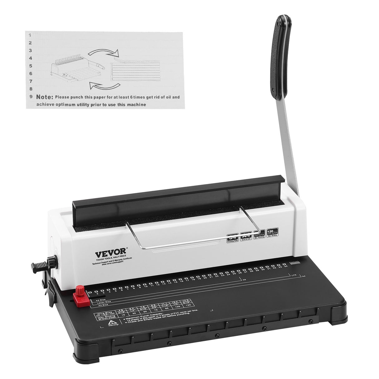 VEVOR Coil Spiral Binding Machine, Manual Book Maker 34-Holes Binding 120 Sheets, Punch Binder with Adjustable Side Margin, for Letter Size, A4, A5
